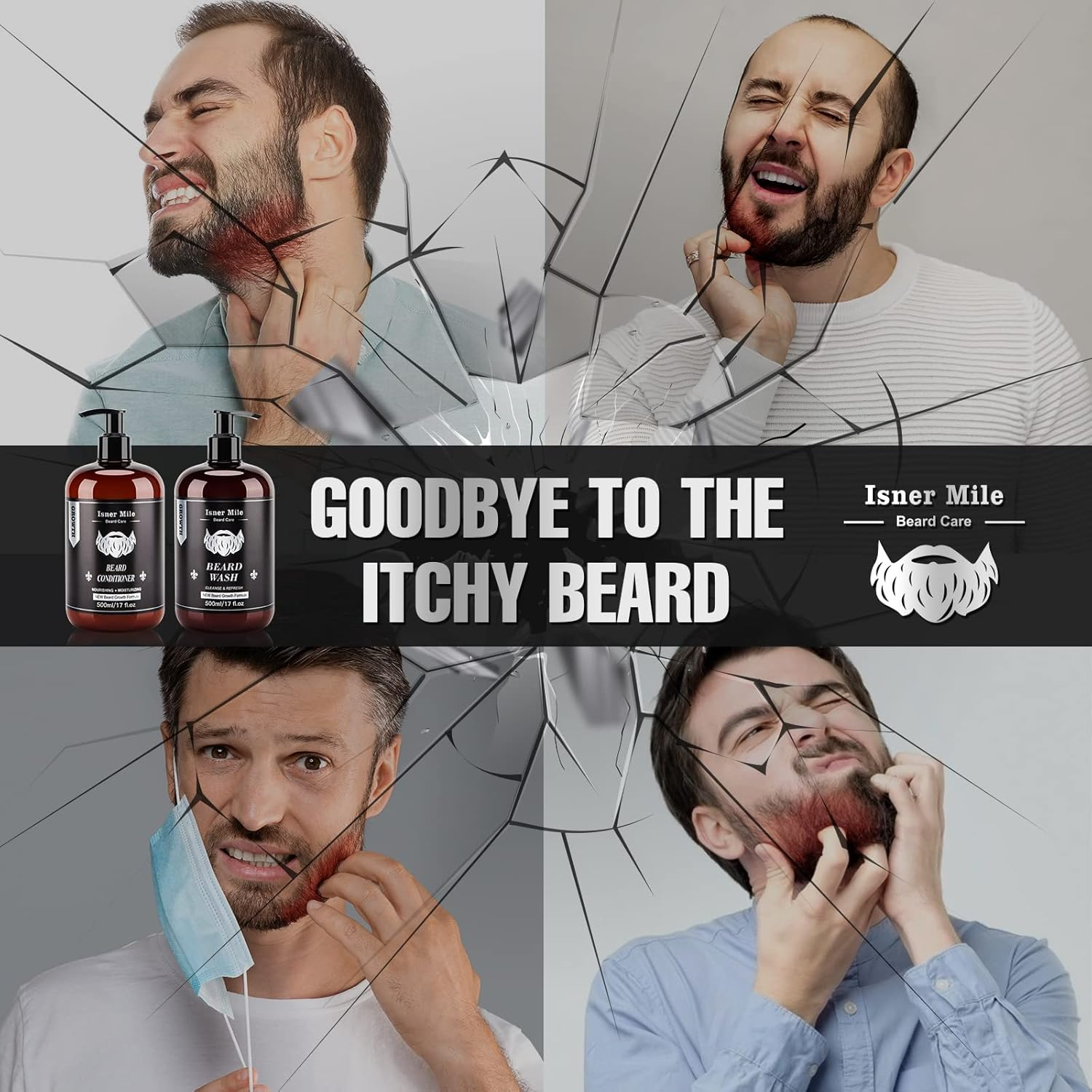 ISNER MILE Beard Wash and Conditioner Set 17 Oz New Formula with Biotin Argan & Jojoba Oils Smooth Soften Strengthen Shampoo with Oil Gifts for Men image number 5