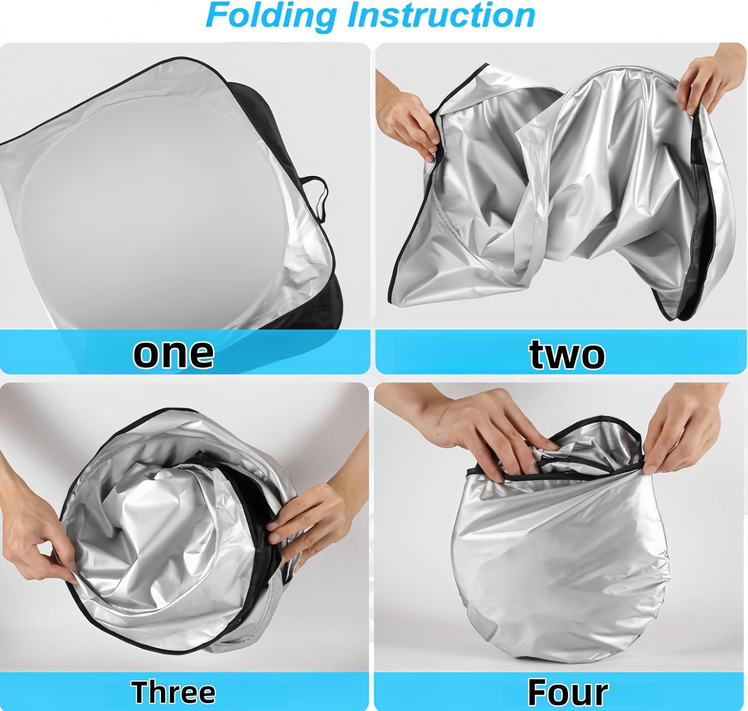 Foldable Car Windshield Sun Shade, 150X72Cm, UV Protection, Reflective Silver image number 2