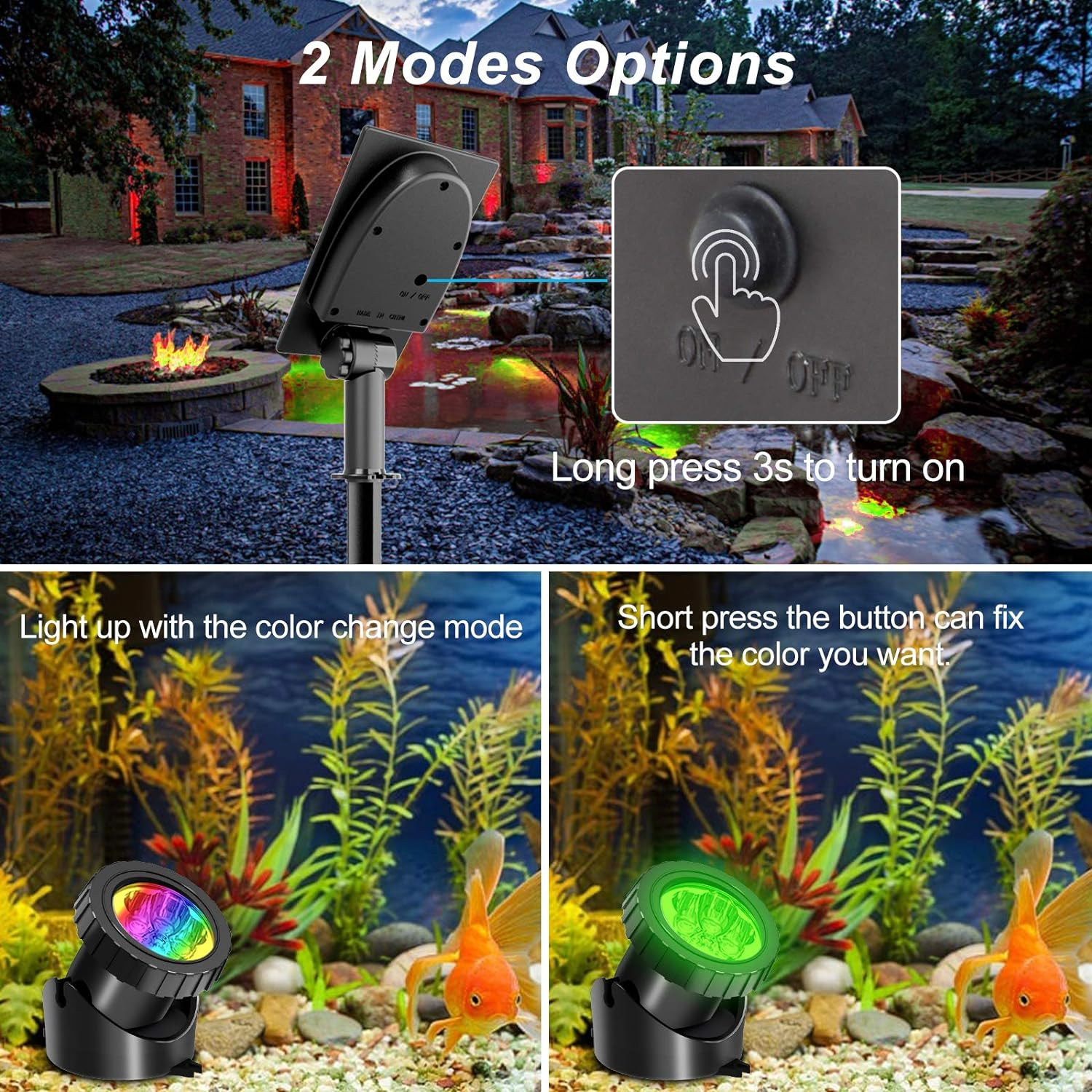 T-SUN Solar Pond Lights, 5 Headlamp RGB LED Spotlights Color Changing Submersible Fountain Lights, Underwater Solar Fish Tank Light Adjustable Lighting Angle for Garden Fountain, Pond, Pool Decoration image number 1