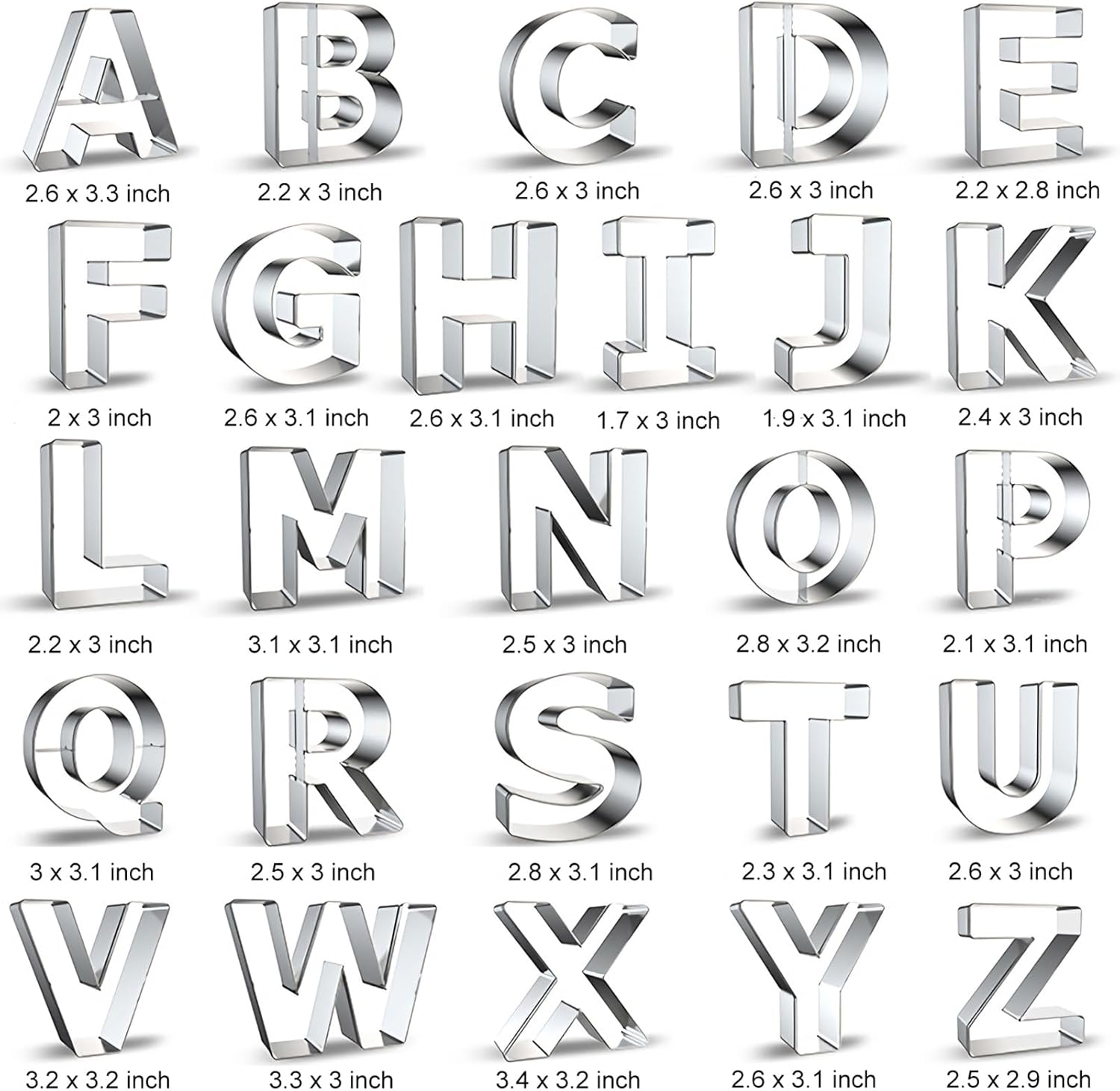 26PCS Alphabet Letters Cookie Cutters, 3 Inch Stainless Steel Metal Biscuit Mold Cookie Cutter for Parties image number 3