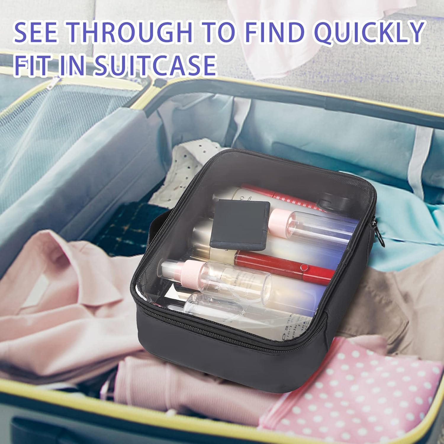 Sightor Clear Makeup Bag, 2Pcs TSA Approved Toiletry Bag Air Travel Cosmetic Bag Quart Size PVC Travel Toiletries Bag for Women Men image number 6