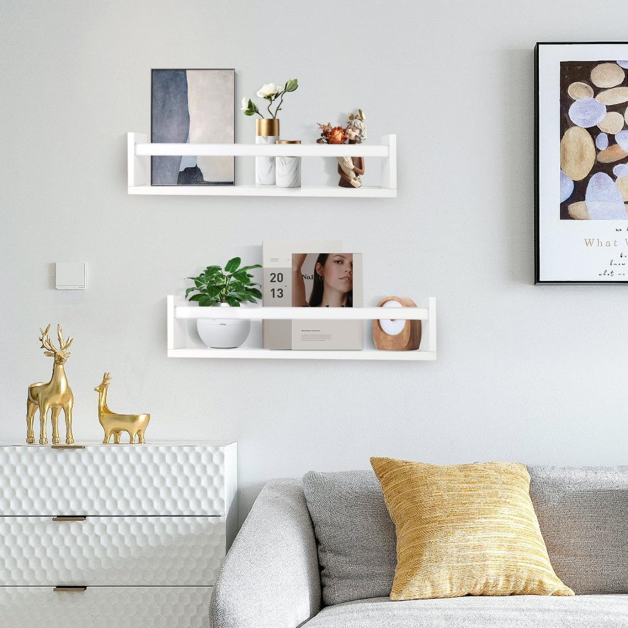 Wall Bookshelf for Bedroom Set of 4, White Floating Book Shelves for Wall, Wood Book Shelf Wall Mounted, Wall Mount Bookshelves and Toy Storage image number 4