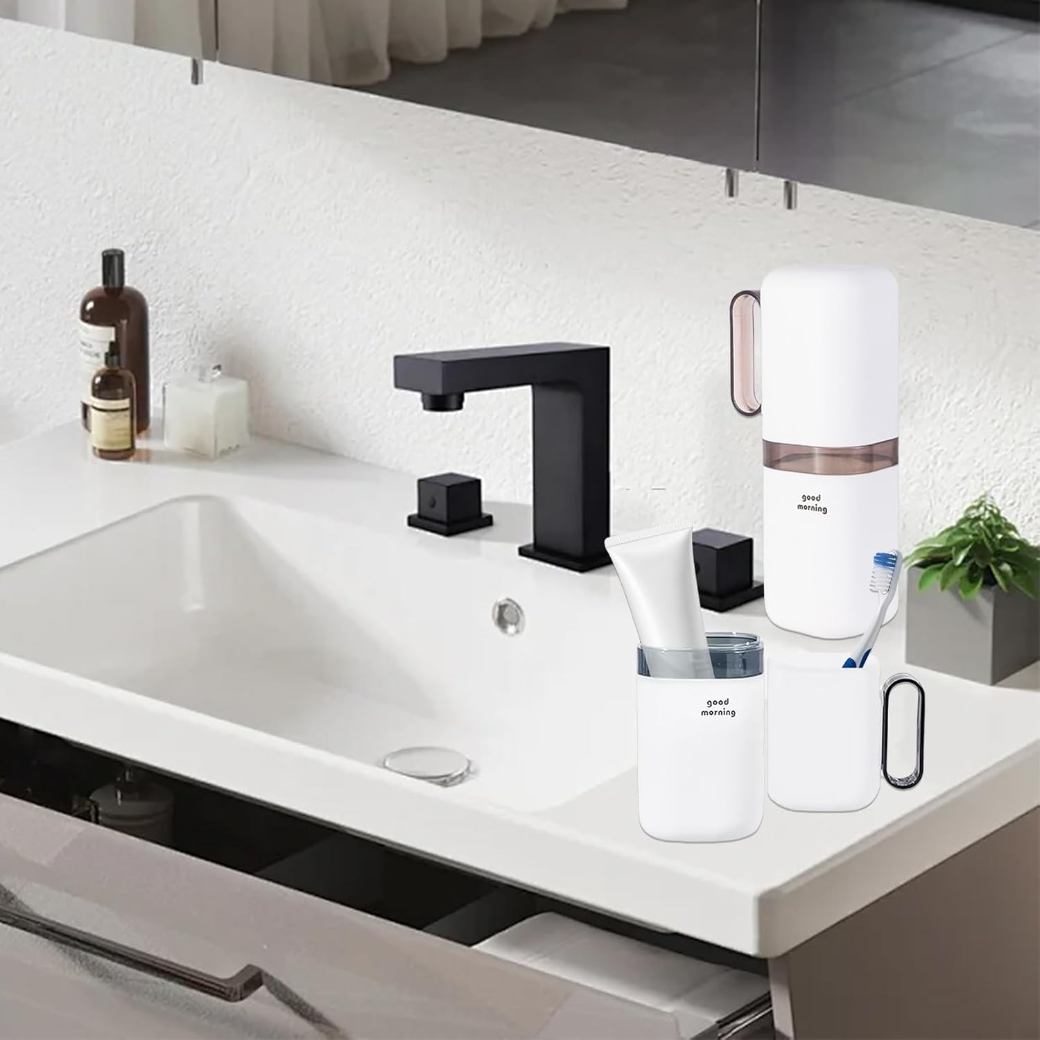 2 Pack Travel Toothbrush Holder with Detachable Handle & Cover, Portable Tooth Brush Case for Traveling, Small Tooth Cup Container for Trip Dormitory Camping Home, Blue & Grey image number 6