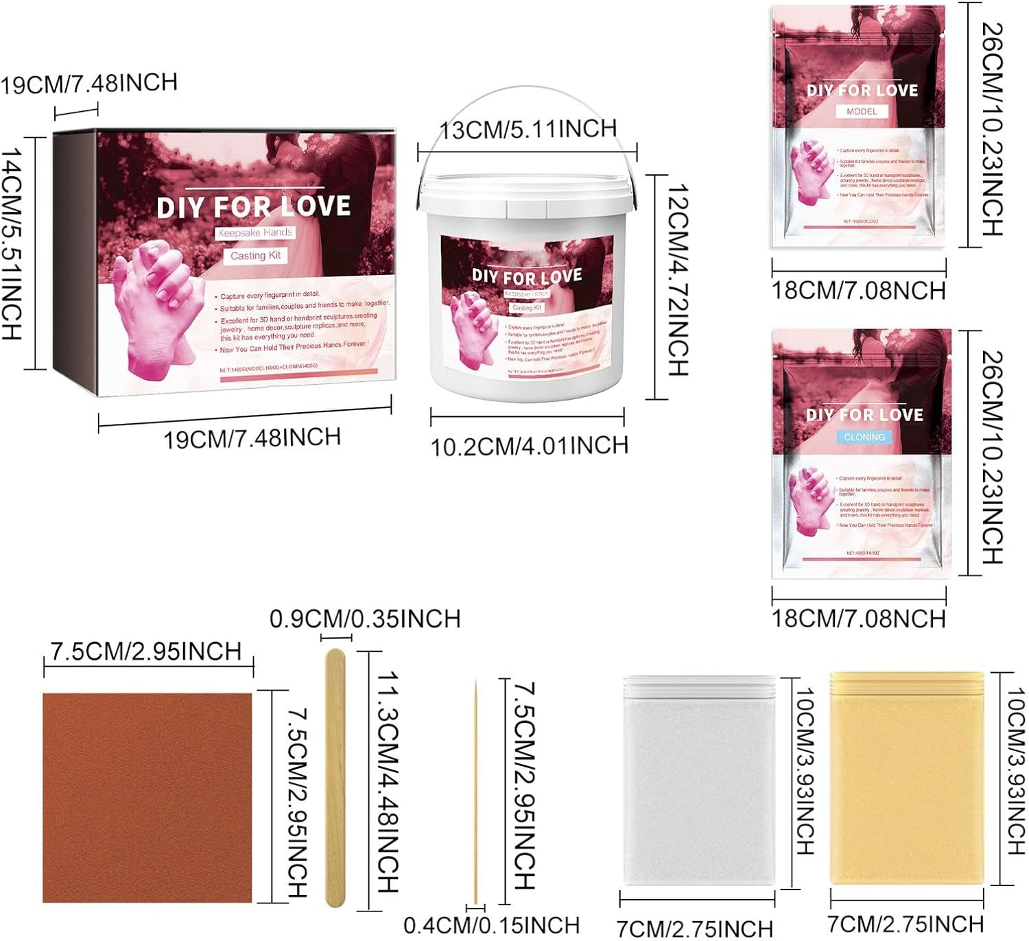 Family Hands Casting Kit | Valentine'S Day Hand Casting Powder - Valentine'S Day Hand Model Crafts Plaster Hand Mold Casting Supplies for Friends image number 1