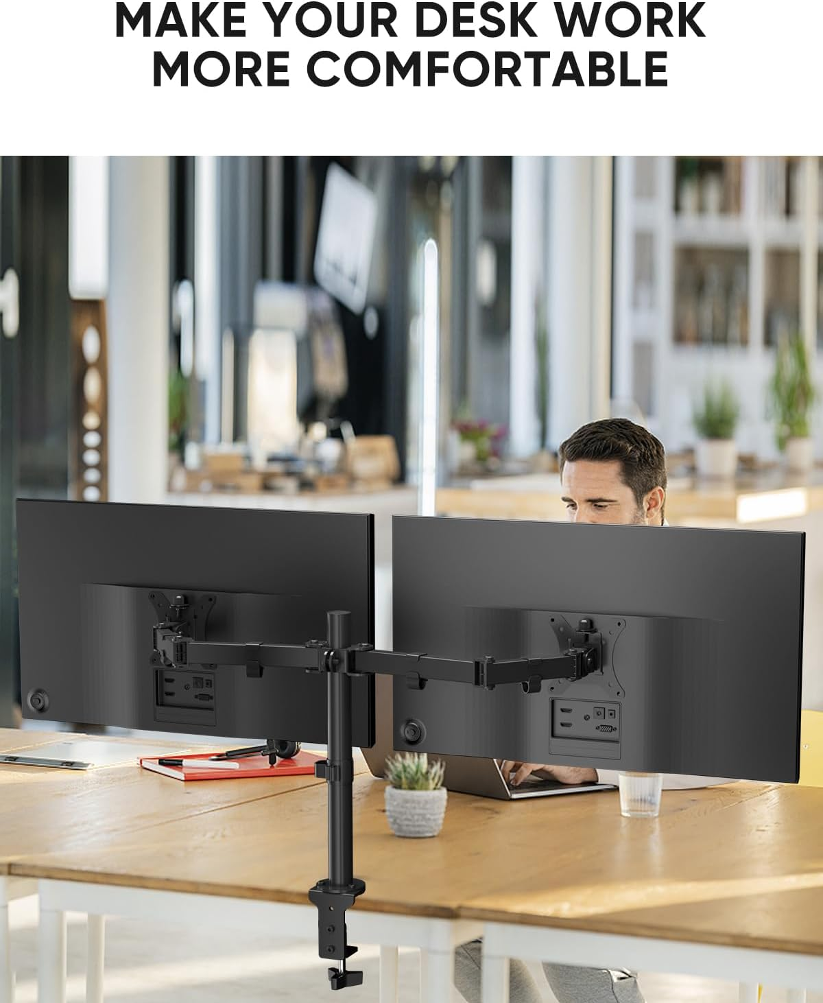FORGING Mount Dual Monitor Desk Mount，Dual Monitor Stand for 2 Screens up to 30 Inches, 10Kg Capacity, Heavy-Duty Fully Adjustable Arms with Grommet Mount/C Clamp Mount image number 6