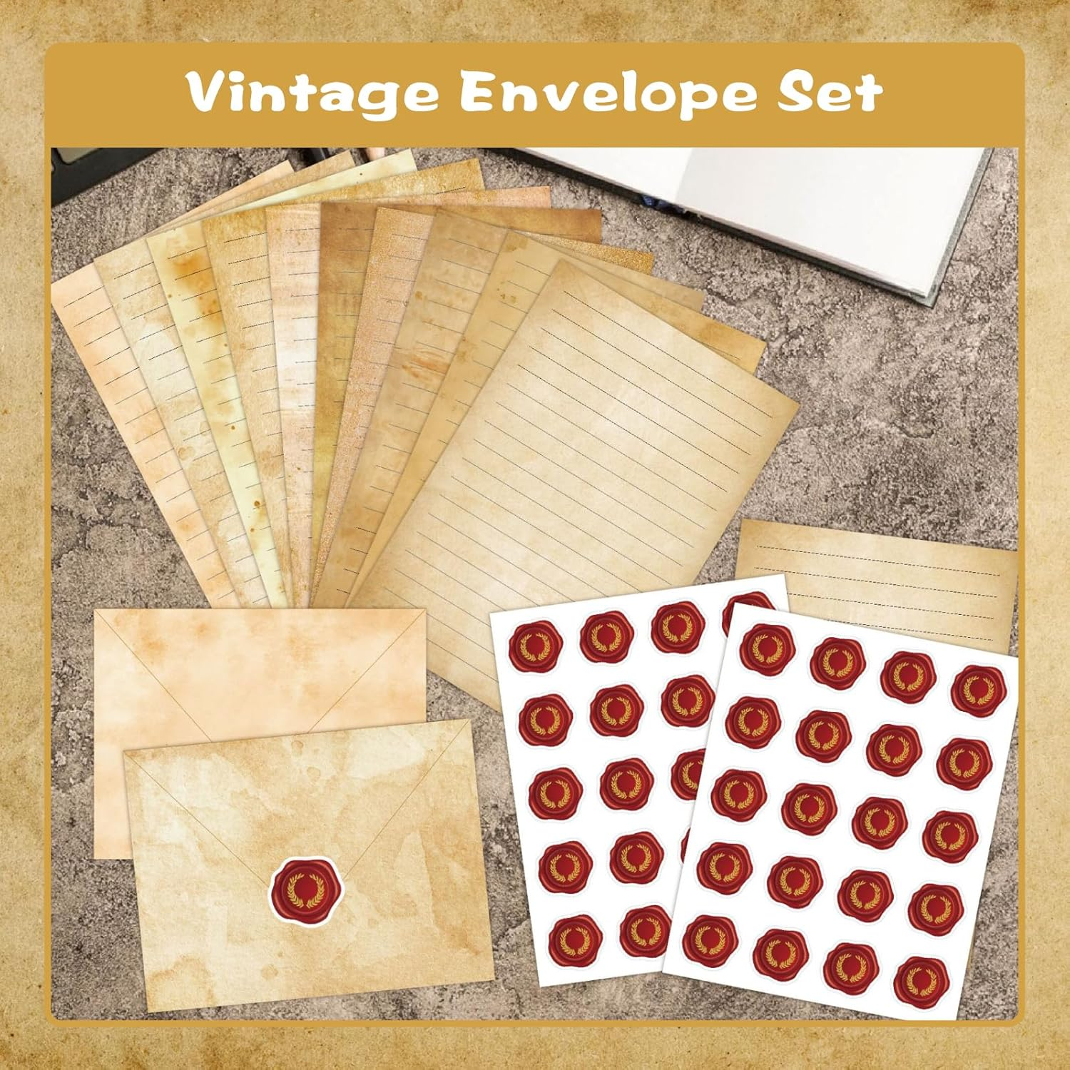 EWEIS Vintage Stationery Writing Set, 50 Pcs Letter Writing Paper with Matching Envelopes, Elegant Writing Letter Set for Enhance Friendship,Writing Paper Stationary for Pen Pals image number 1