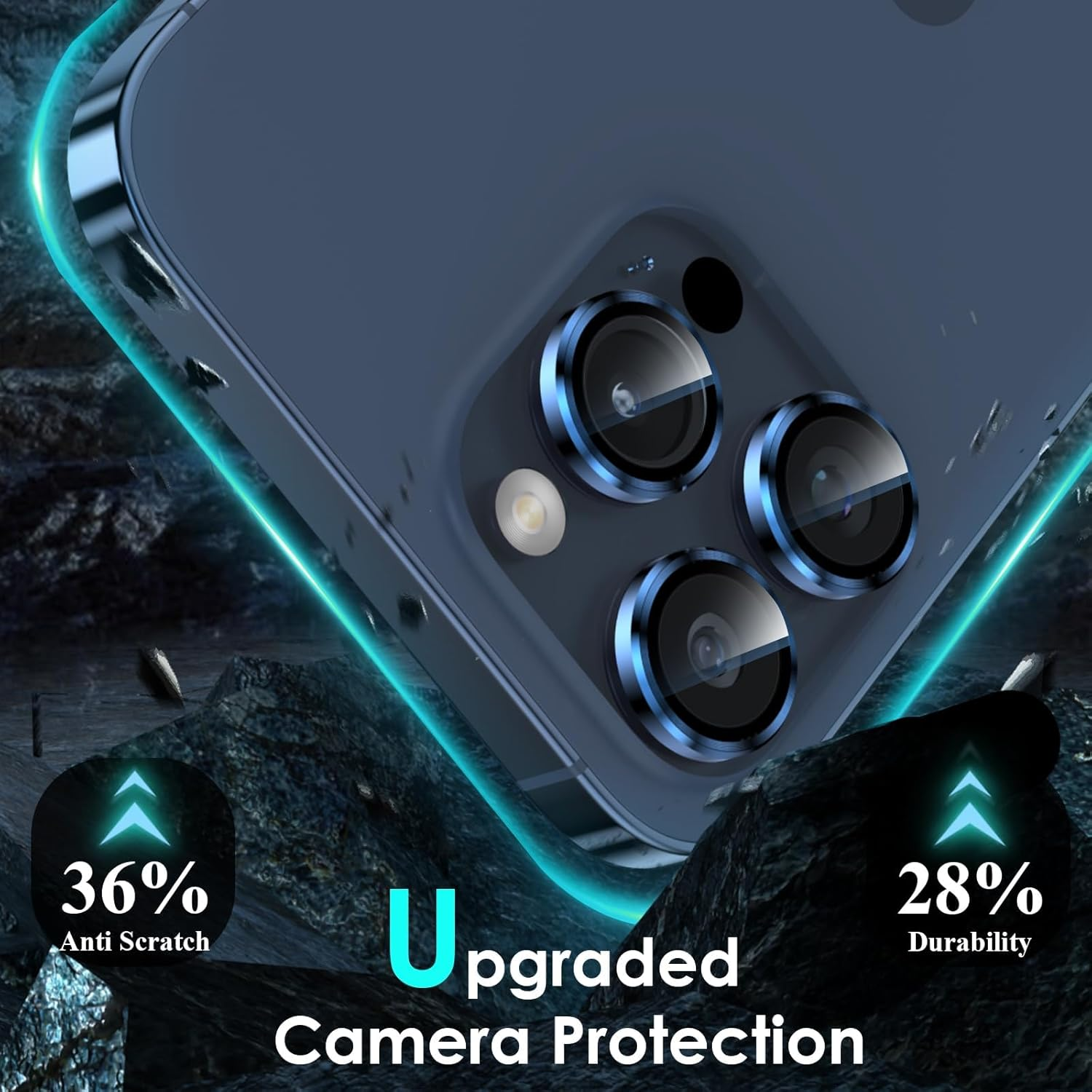 Smasener for Camera Lens Protector for Iphone 15 Pro 6.1In Iphone 15 Pro Max 6.7In,9H Tempered Glass Metal Individual Ring Camera Cover for Iphone 15 Pro 6.1In Iphone 15 Pro Max 6.7In[Blue Titanium] image number 1