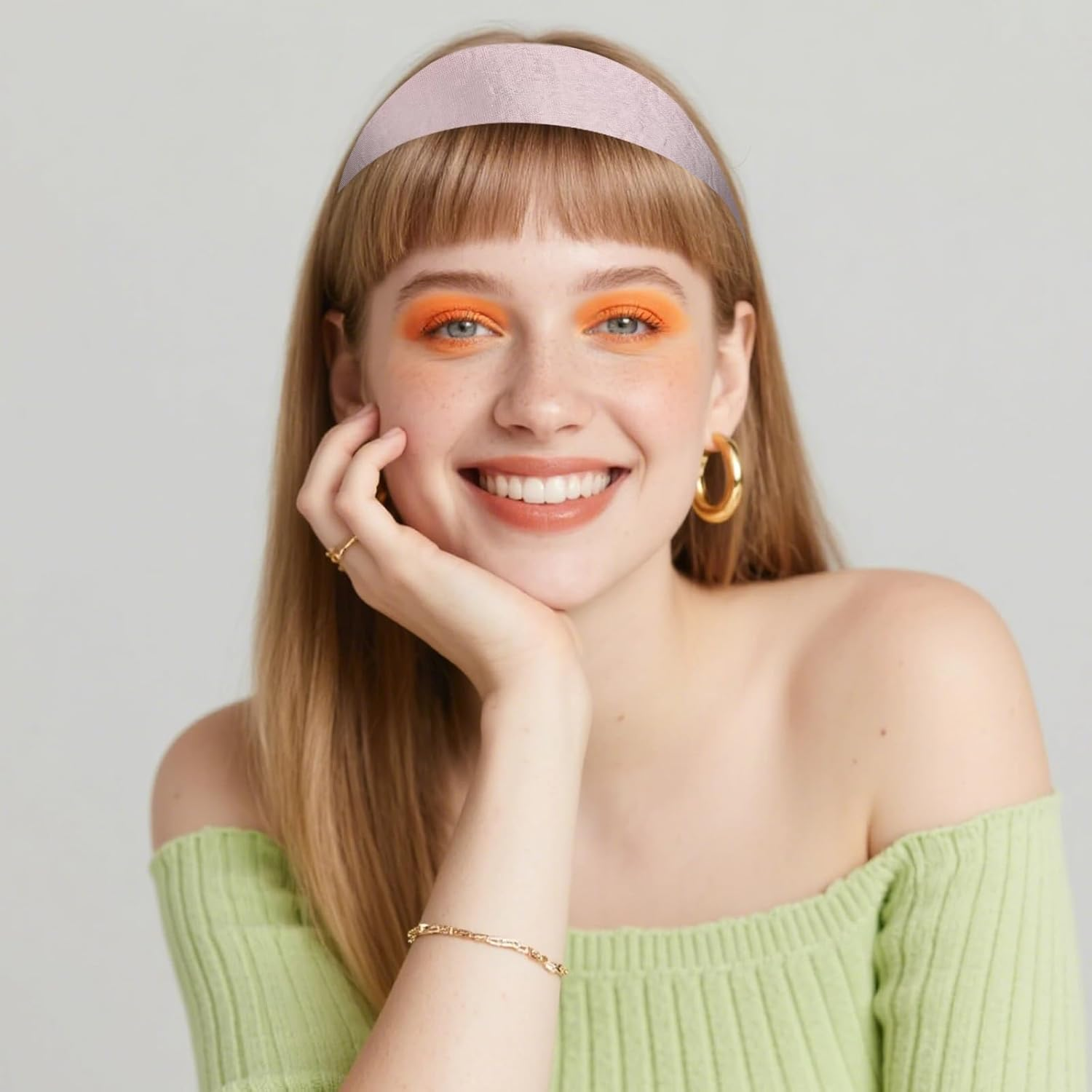 Pruadeor Pack of 2 Satin Wide Headbands, Women'S Fashionable Knot Headband for Women, Hair Accessories, Pink/White image number 2