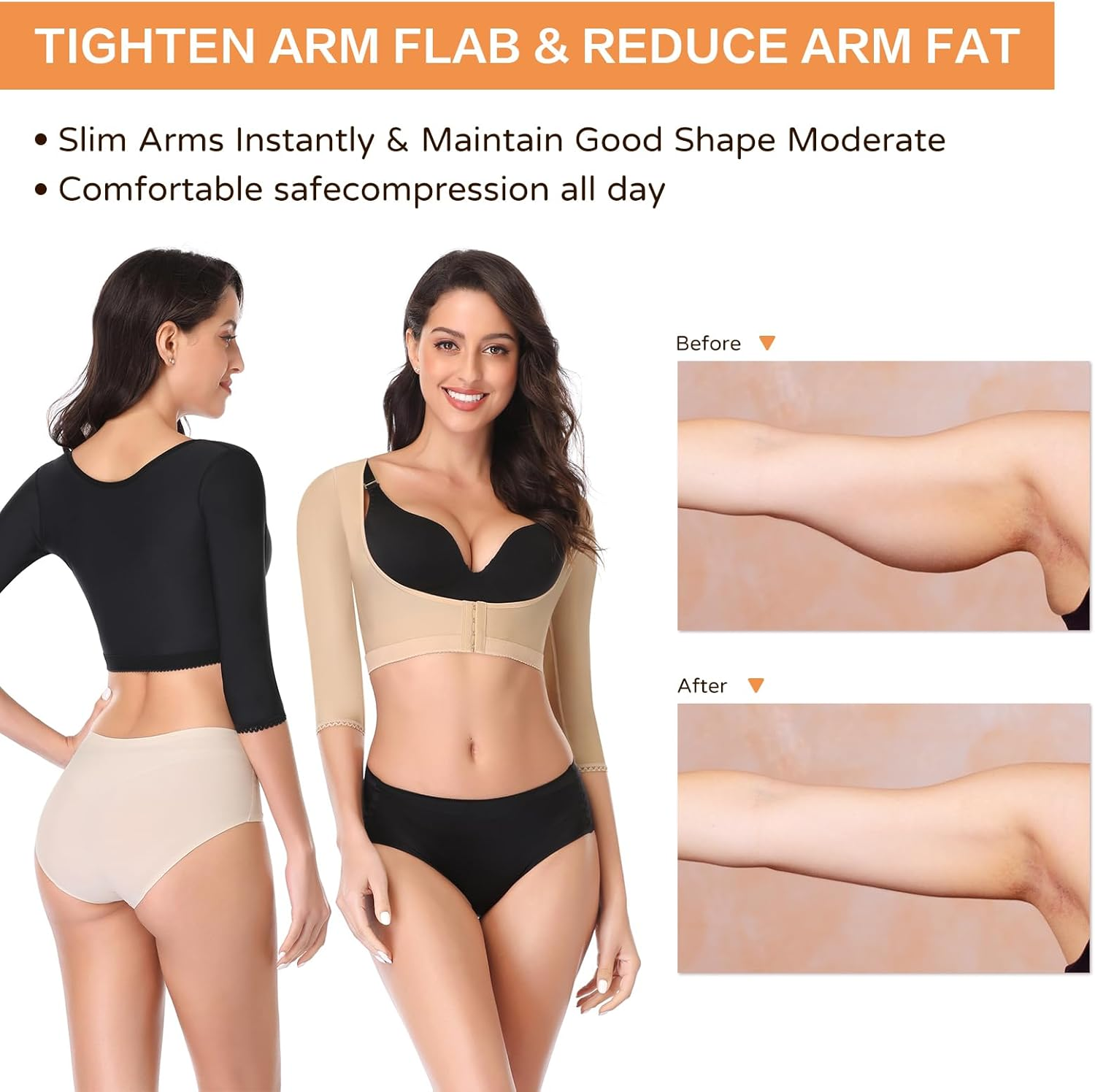 Woahee Women'S Arm Shaper plus Size Arm Faja Compression Sleeve Garment Post Surgical Arm Shapewear image number 4