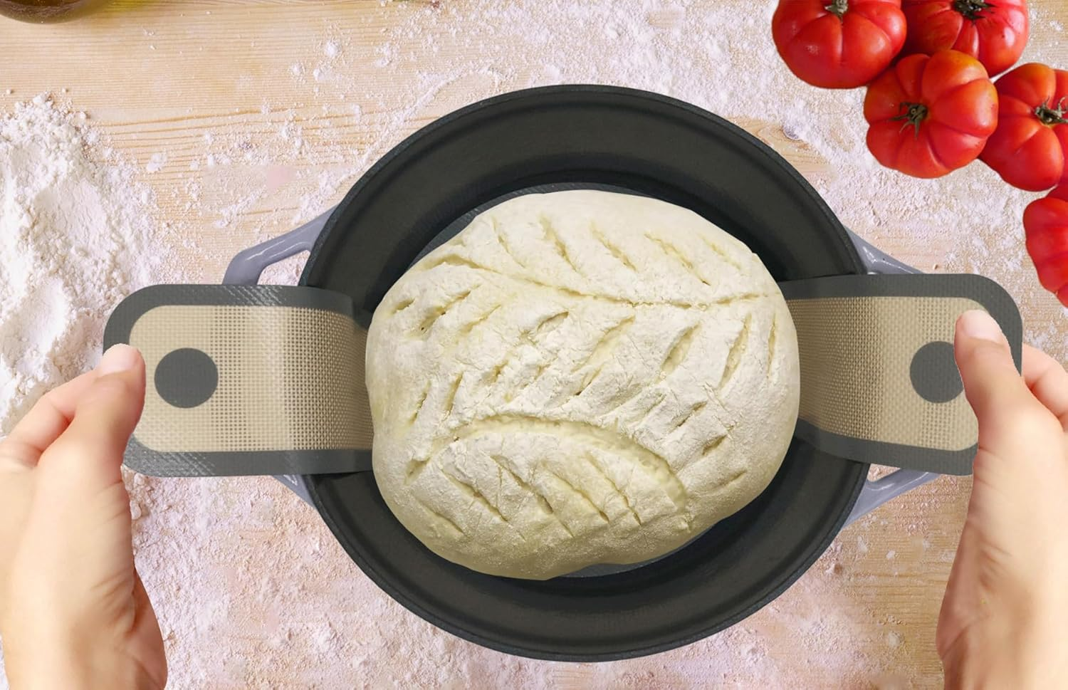 Custelen 2 PCS Silicone Bread Sling for Dutch Oven - Non-Stick, Easy Clean Reusable Bread Baking Mat with Long Handles for Easy Sourdough Transfer, BM02 image number 5