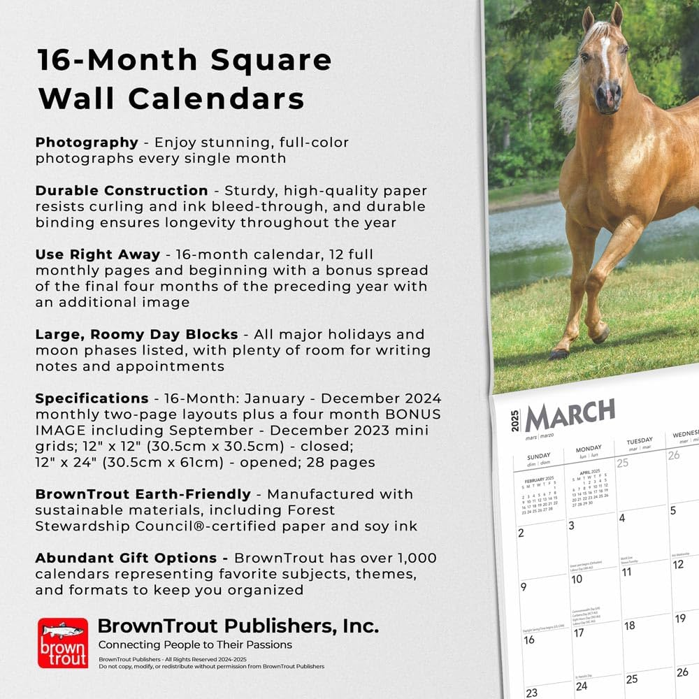 Horse Lovers | 2025 12 X 24 Inch Monthly Square Wall Calendar | Plastic-Free | Browntrout | Animals Equestrian image number 5