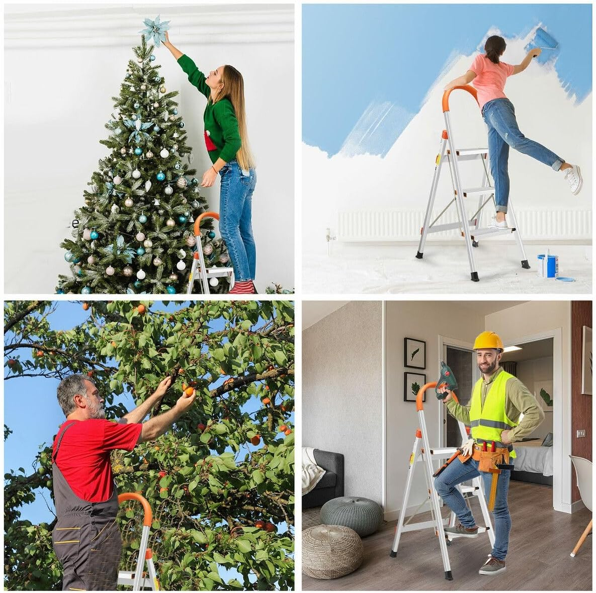 3 Step Folding Ladder Foldable Stool Collapsible Platform Aluminium Portable Lightweight Stairs Stepladder with Foam Handrail image number 5