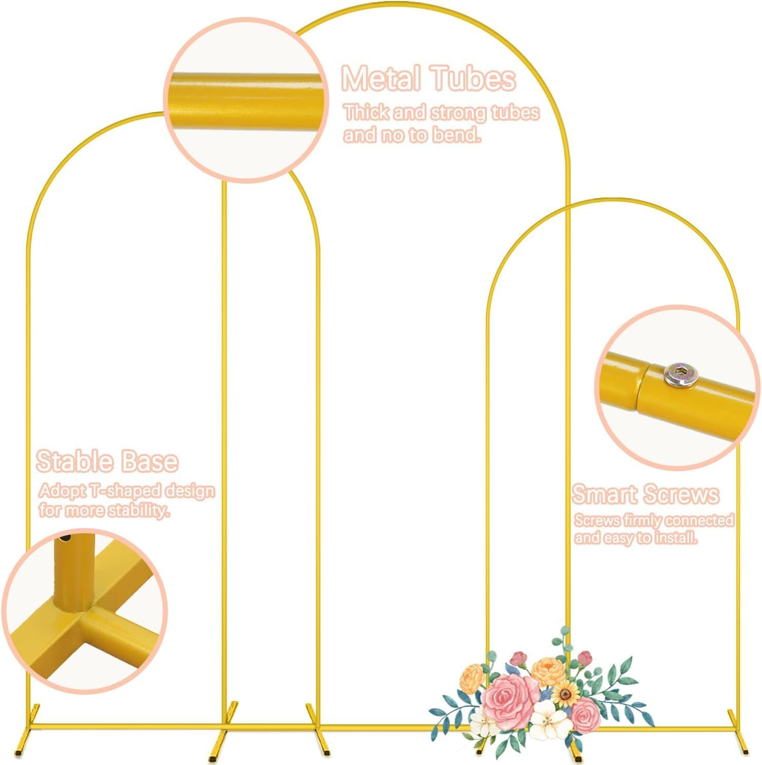 Metal Arch Backdrop Stand, 3 Balloon Arch Backdrop 7.2FT 6.6FT 6FT, Stable Arched Background Stand for Parties, Birthdays, Baby Showers, Bridal, Banquets, Ceremonies image number 1