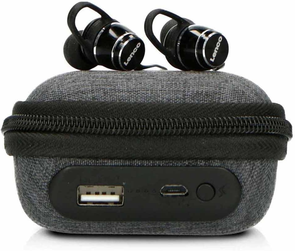 LENCO EPB-160 - Front Headset for Sports with HOUSING POWERBANK Included - SWEATPROOF Bluetooth Earbuds Including POWERBANK CASE - Black image number 2