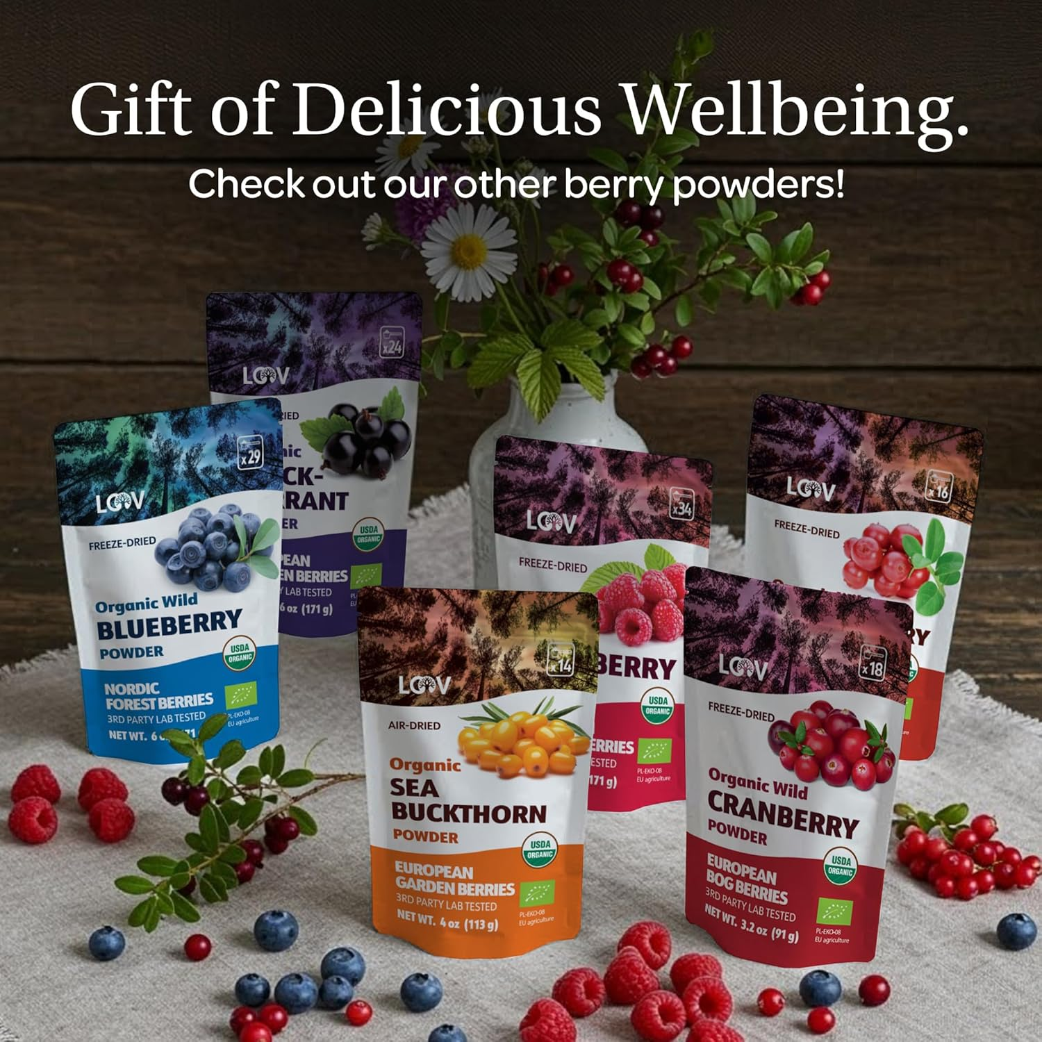 LOOV Organic Wild Blueberry Powder, Wild-Crafted from Nordic Forests, 100% Whole Fruit Bilberry, 52-Day Supply, 250 Grams, Freeze-Dried and Powdered Blueberries, No Added Sugar image number 4