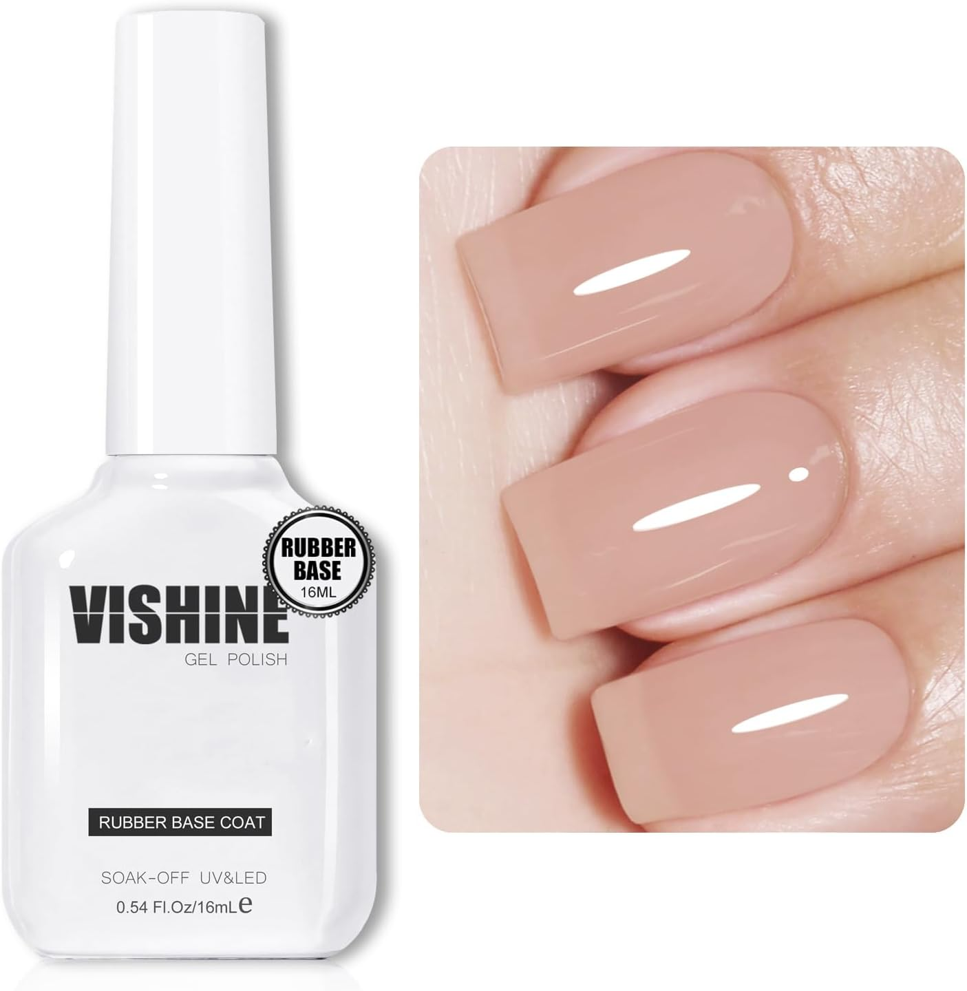 Vishine 16Ml Deep Nude Rubber Base Builder Gel, 6 in 1 Rubber Base Gel Polish for Nail Thickening, LED Nail Lamp Cured Nail Strengthener Extension Color Base Gel in a Bottle R066