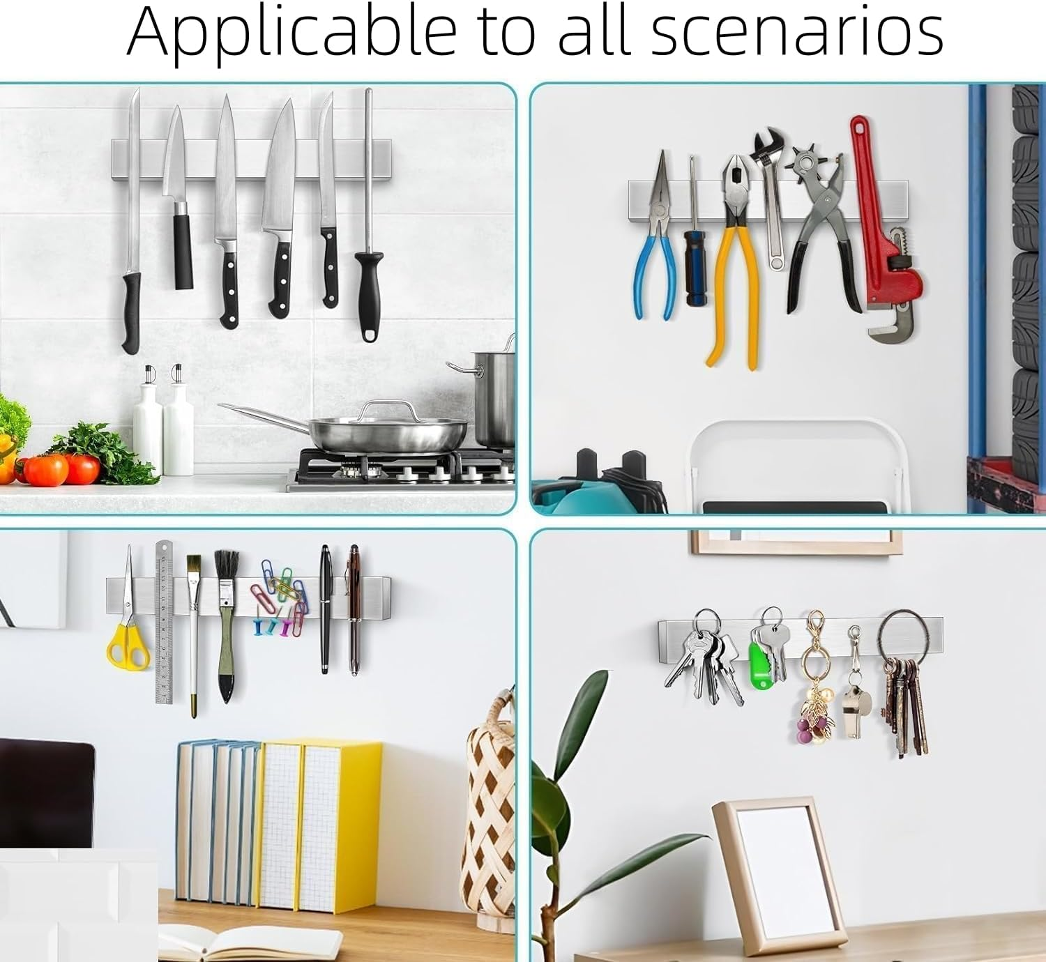 30CM Magnetic Knife Holder,Stainless Steel Wall Mounted Magnetic Knife Strip, Kitchen Knives Rack for Refrigerator Utensil Holder Tool Holder image number 5