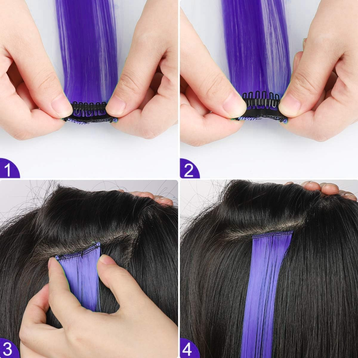 20 Color 21Inch Ombre Coloured Hair Extensions,H HOME-MART Heat-Resistant Synthetic Straight Clip in Hair Extensions for Women Girls Kids Gift Multi-Colors Party Highlights Clip in Synthetic Hairpiece