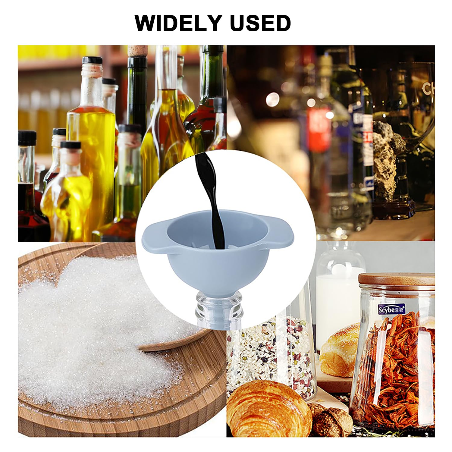 4-In-1 Kitchen Funnel Set with Strainer - Bpa-Free Plastic, 3 Sizes (2.5/4.6/12.8Cm), Kitchen Liquid Dispensing Filters Perfect for Oil, Liquid & Powder Transfer