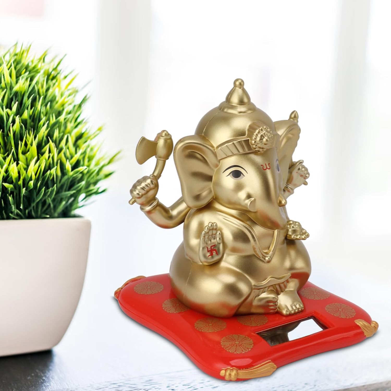 Ganesha Elephant God Statues, Solar Powered Indian Ganesha Idol Figurine, Indian Elephant Sculpture for Car Dashboard Home Decor Crafts, Ganesha Ornament for Meditation Yoga Room image number 5
