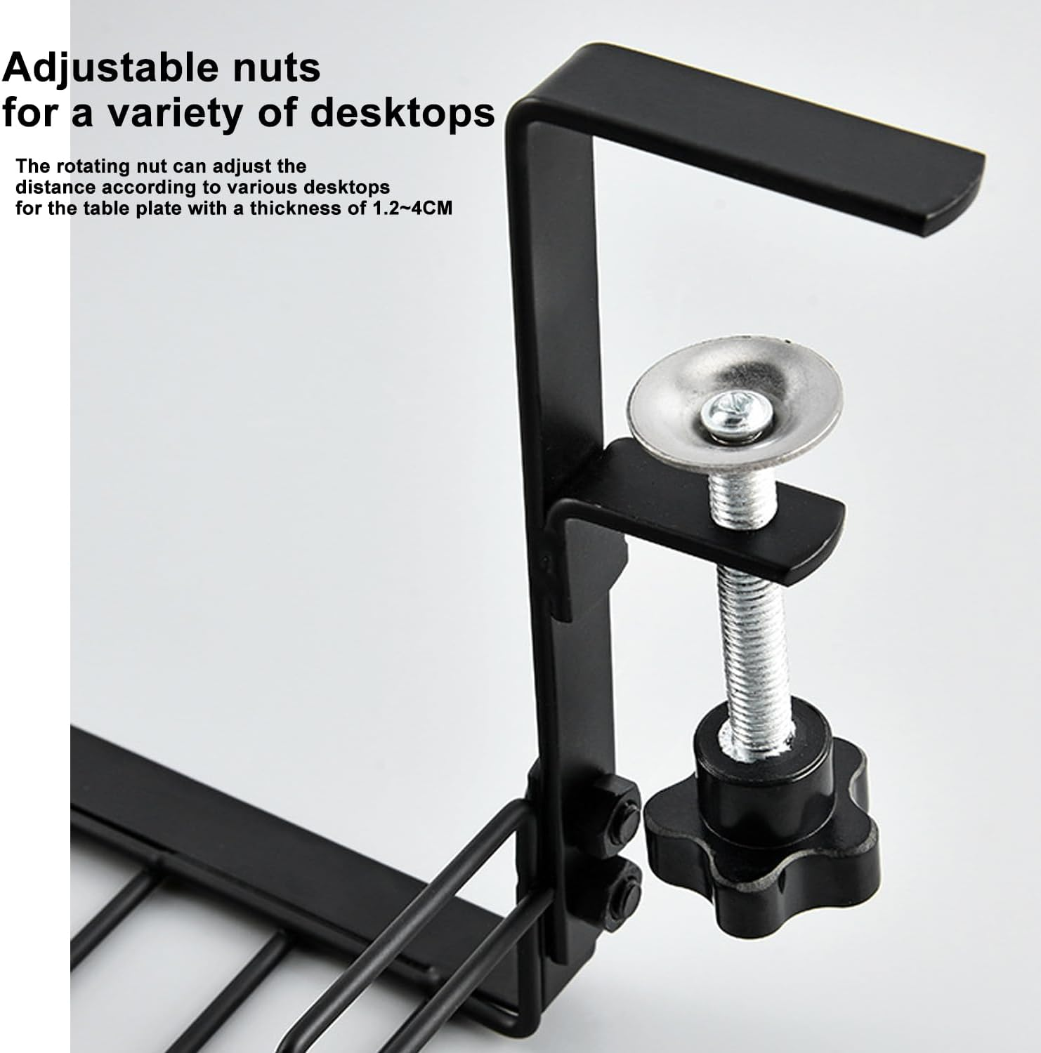 WEZCHUGHAOL under Desk Cable Management Tray, 16&rdquo; No Drill Cord Organizer with Clamps for Wire Management, 4Mm Sturdy Wire Desk Cable Organizer Tray, Cable Management Rack for Home & Office image number 5