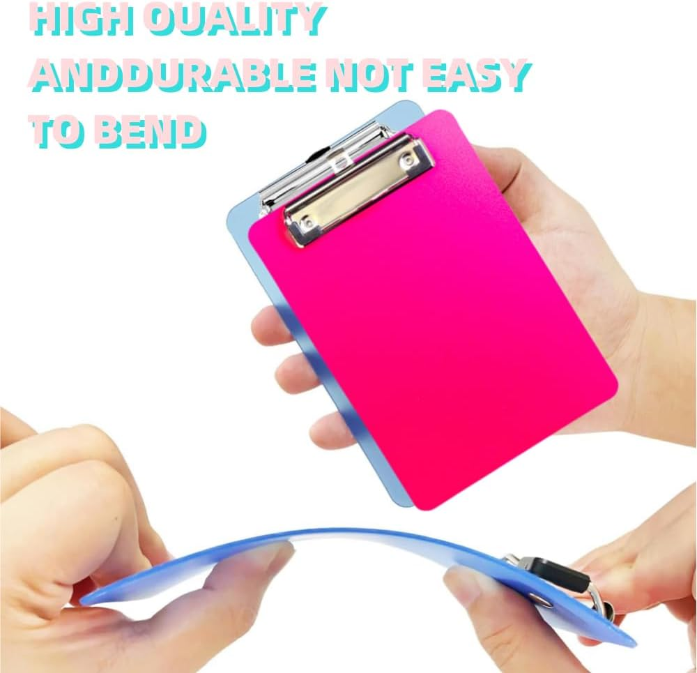 HIDOSNG 4 Pack Durable A5 Assorted Coloured Plastic Clipboard Heavy Duty Clip Boards Paper Holder Writing Memo Folders image number 4