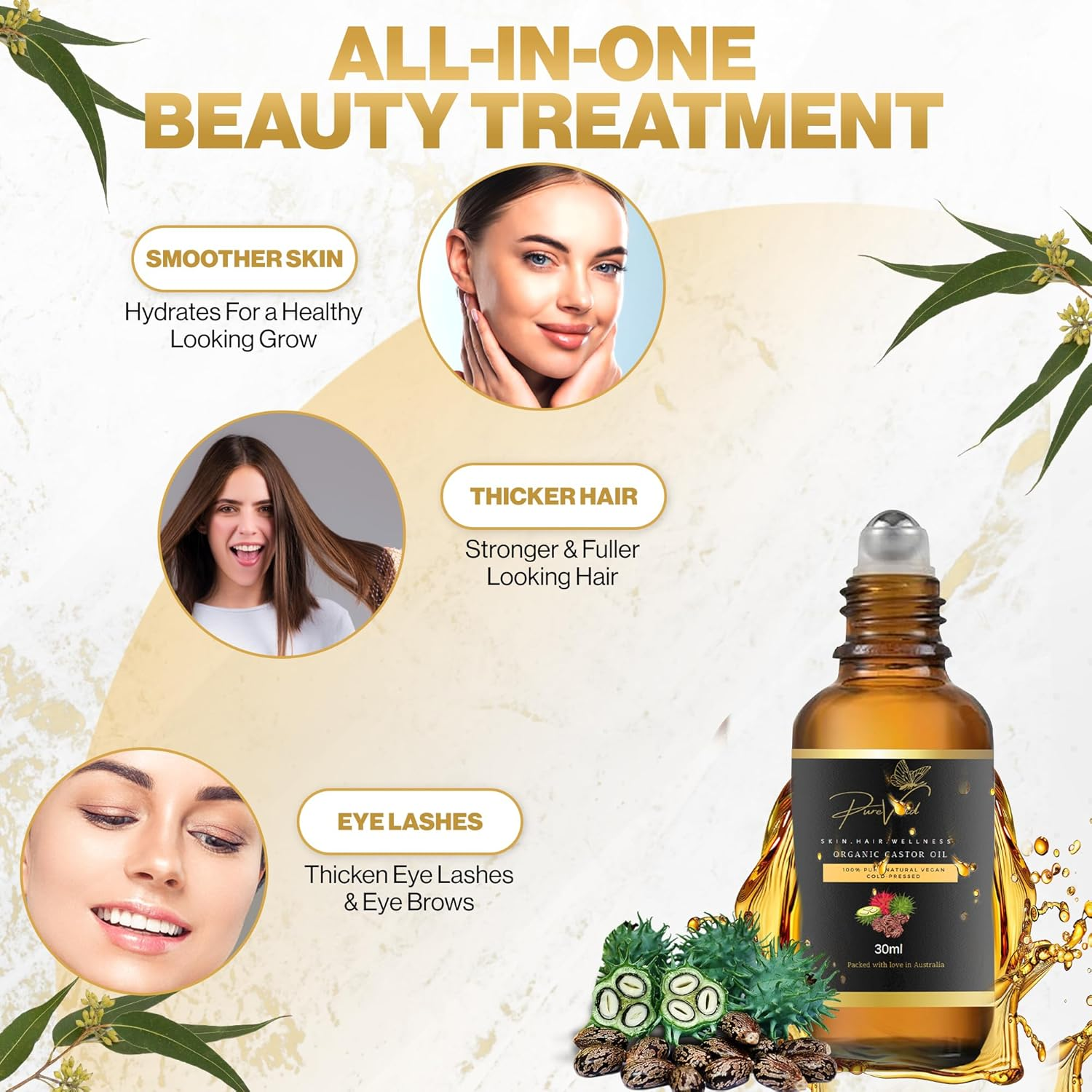 30Ml Organic Castor Oil | Glass Roll-On Applicator| Pure | Hexane Free| Cold-Pressed Oil for Hair | Eyelashes Serum | May Help Hair Growth,Natural Growth & Hydration |Natural Carrier Oil for Massage, DIY Beauty & Wellness Use|Australia image number 4