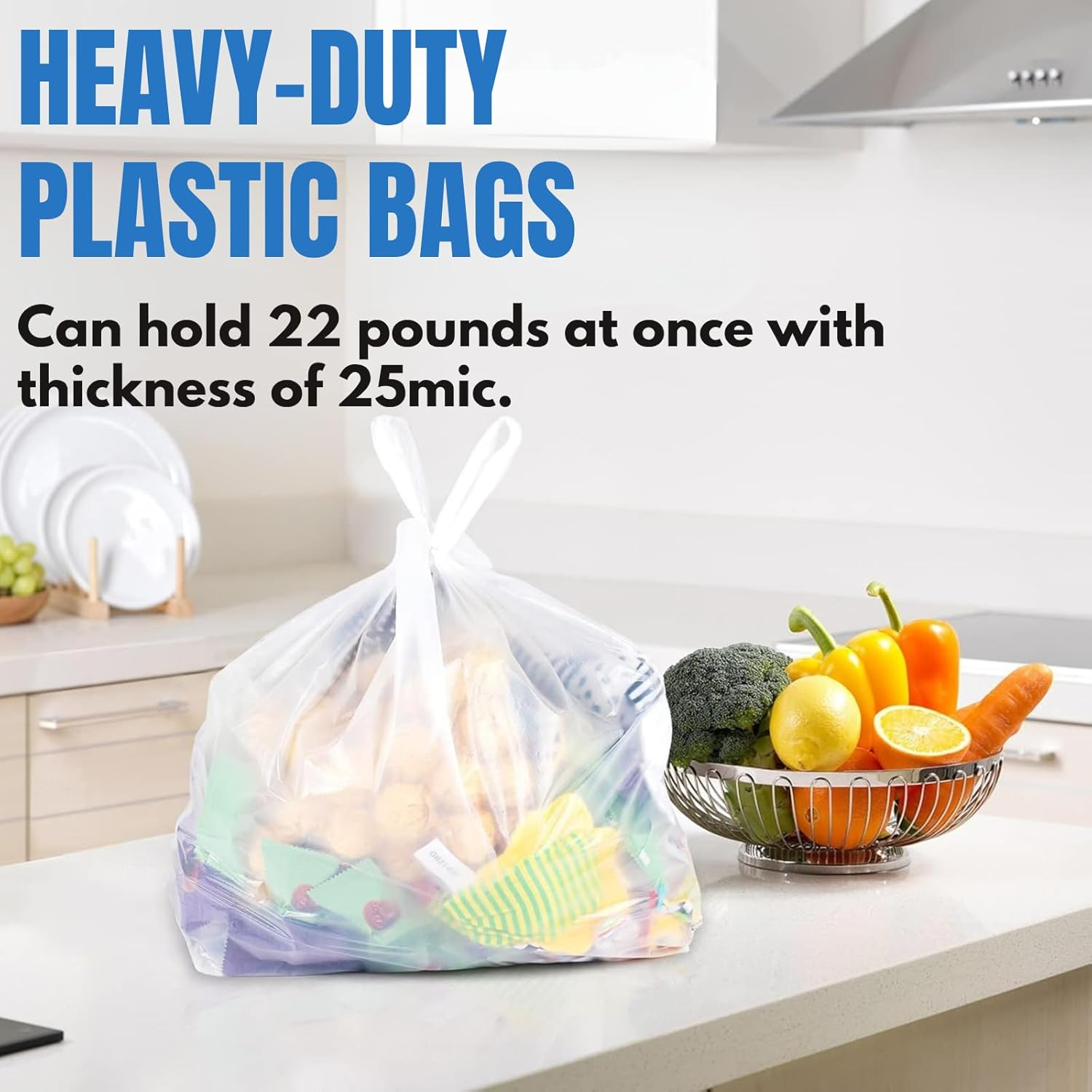 Plastic Bags, 100 Count T Shirt Bags, JOMWEN Plastic Bags with Handles for Grocery Shopping & Small Business, Heavy Duty Recyclable White Bag, 30Cm X 48Cm image number 3