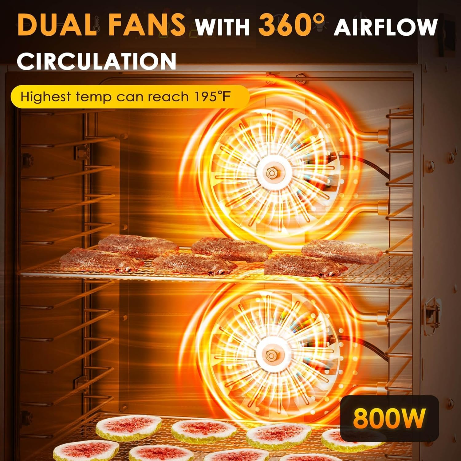 Pro Food Dehydrator Machine | 12 Stainless Steel Trays | Dryer for Jerky, Dog Treats, Herb, Meat, Beef, Fruit | Digital Timer and Temperature Control, Overheat Protection image number 6