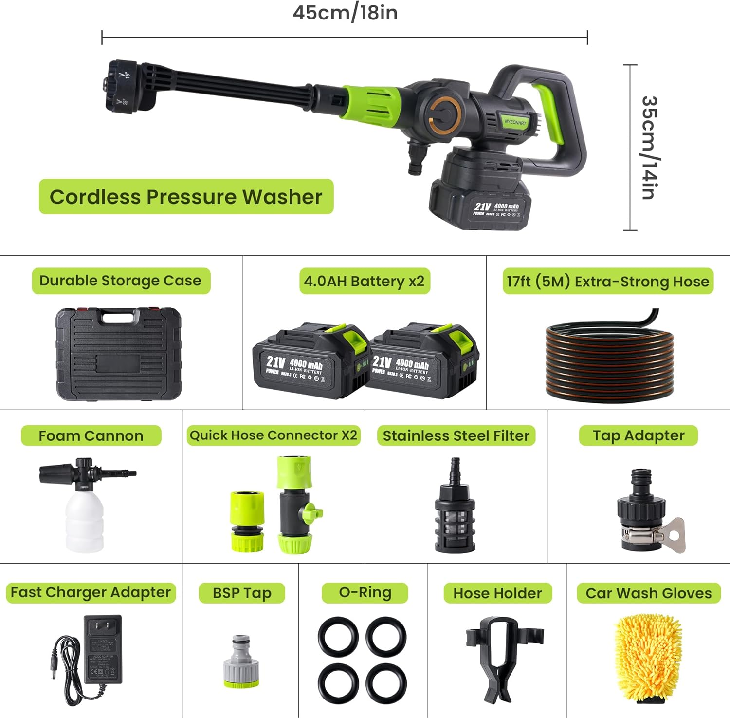 8.0Ah 1100PSI Cordless Pressure Washer Portable with 2 High-Density Battery, Powerful Brushless Motor, 3 Pressure Levels, 6-In-1 Nozzle, Foam Cannon, for Car Yard Cleaning Garden Watering image number 2