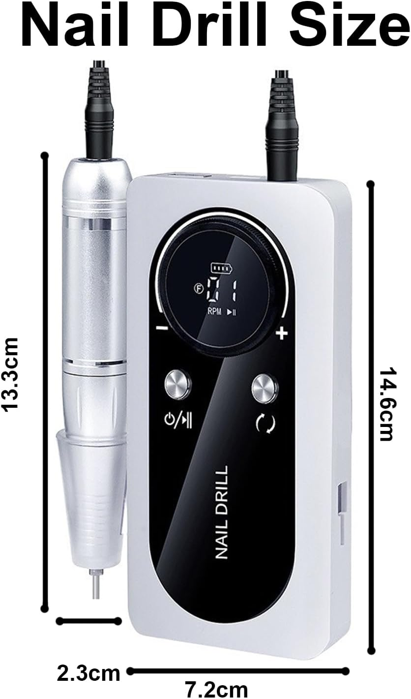 UPAUS Cordless Nail Drill Professional, 45000 RPM Rechargeable Electric Nail File Kit with Smart LCD Screen, Portable Low Noise for Acrylic, Gel Nails, Manicure, Pedicure, for Salon, Home Use (White) image number 4