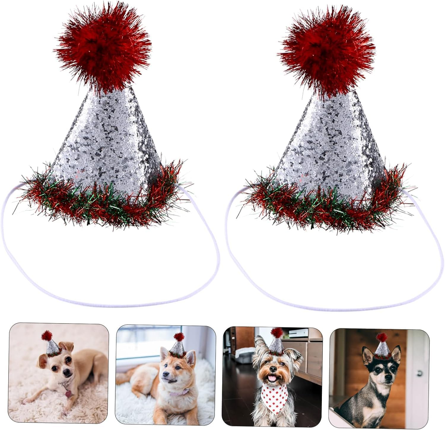 2Pcs Christmas Pet Hat Cat Christmas Headwear Cat Kitten Headband Hats Dogs Holiday Party Hat Sequin Xmas Hat Cat Christmas Hat Pet Birthday Photo Prop Polyester Bibs Santa Hat image number 3