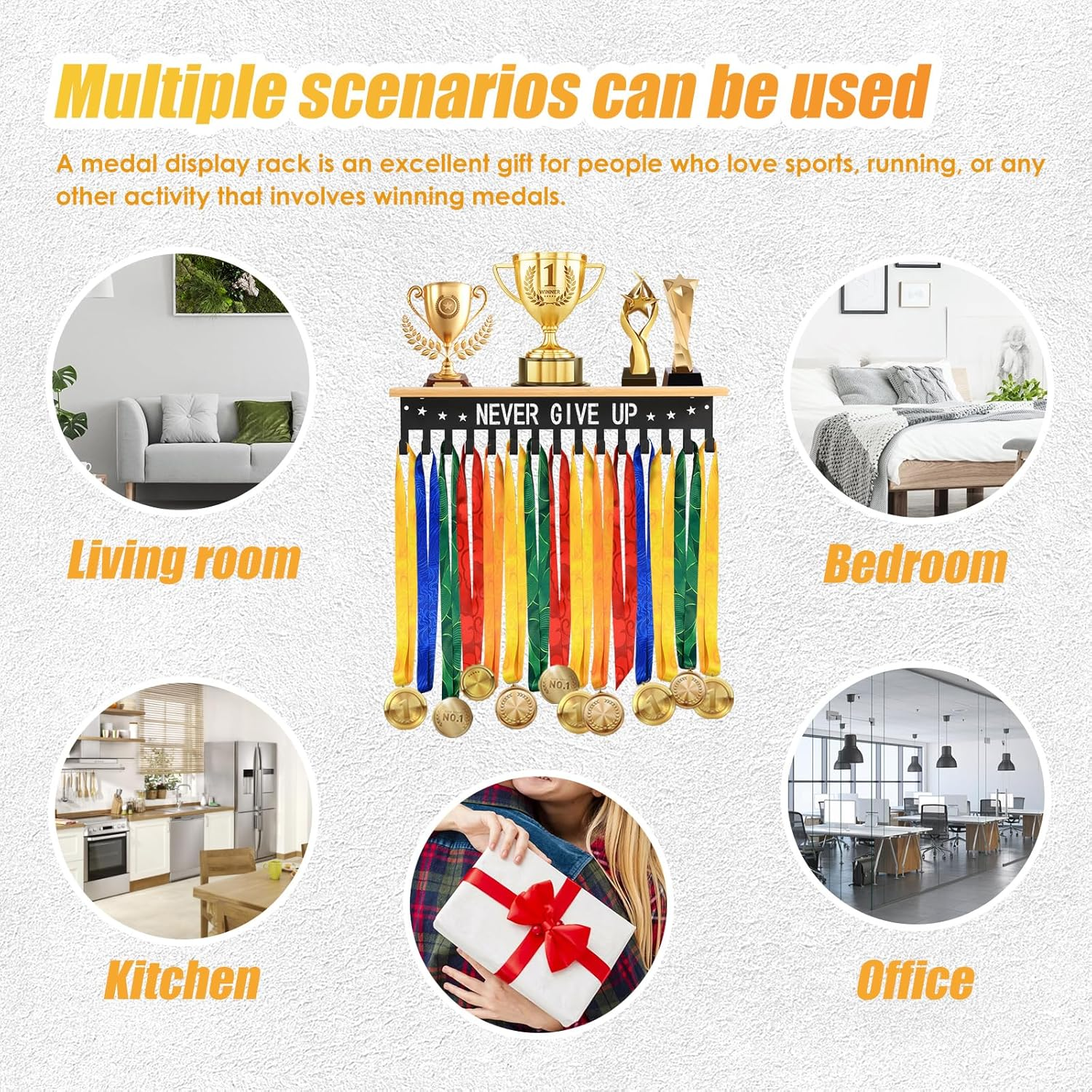 Medal Holder Display,Trophy Rack,Medal Display,Medal Rack,Trophy Display Shelf,Race Medal Display,Gymnastics Medal Holder for Gymnastics Volleyball Swim Race image number 3