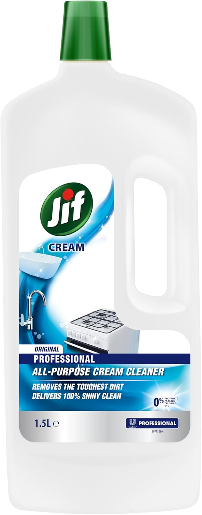 Jif Professional Original Cream Cleanser 1.5L &ndash; Multi-Purpose Surface Cleaner with Natural Micro Crystals &ndash; Plant-Based, Streak-Free, Kitchen & Bathroom Use