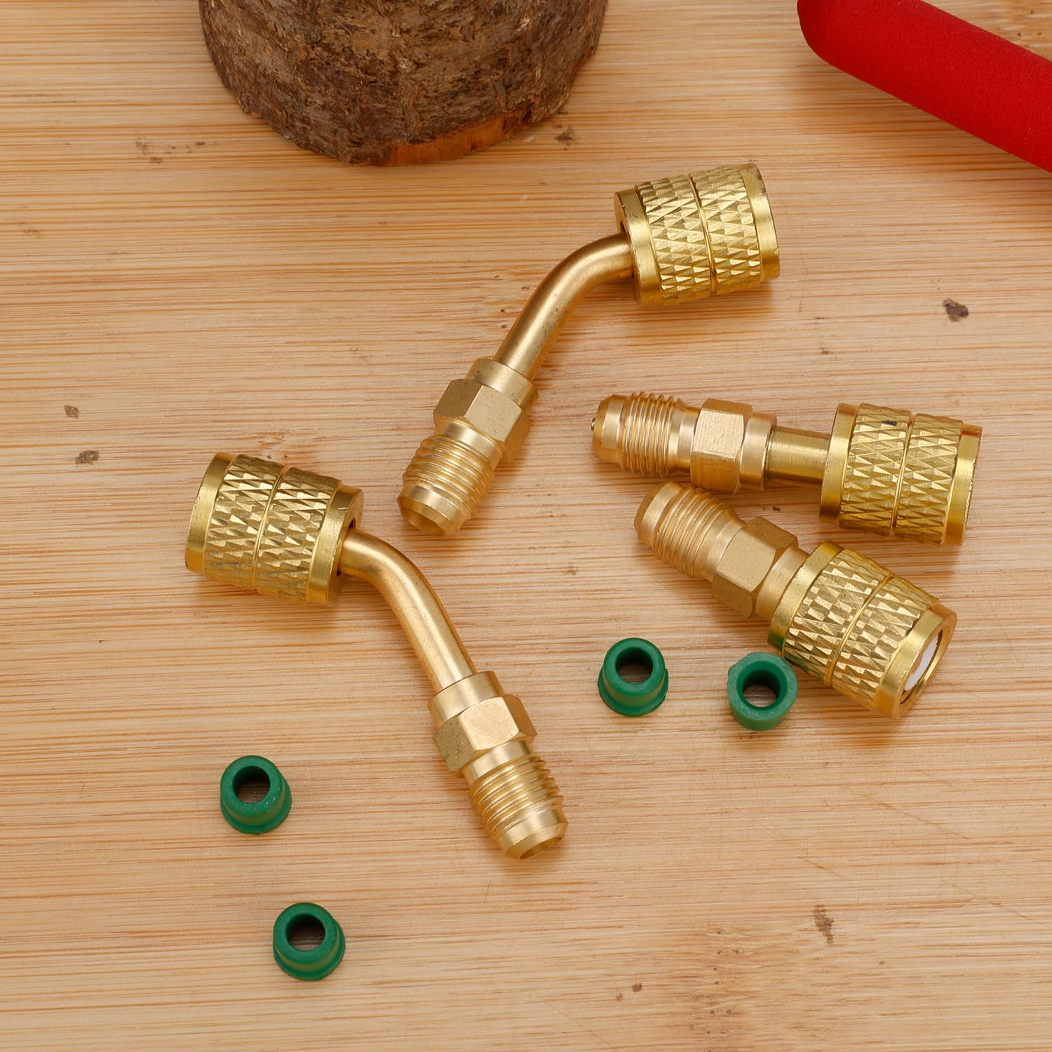 2Pcs A2L R32 R454B & 2Pcs R32 R454B Refrigerant Brass Adapter, 1/4" Female to 1/4" Male Reverse Thread Adapter HVAC Quick Connect Fittings for Tanks Split Systems image number 1