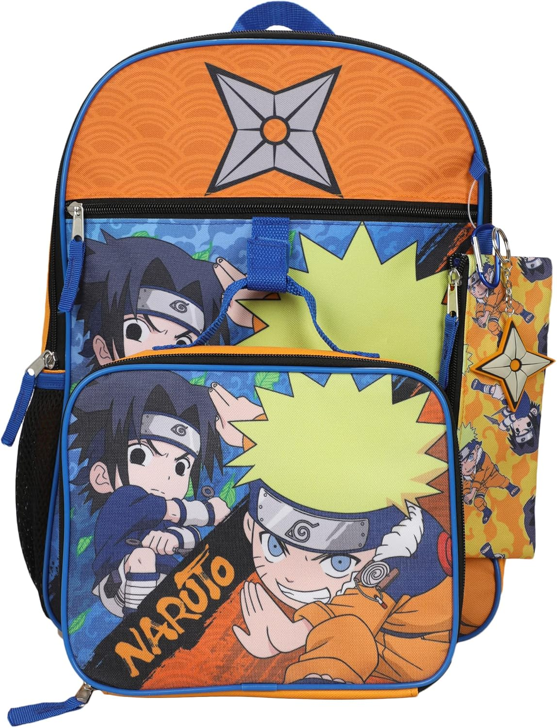 Bioworld Naruto Classic Sasuke Vs Naruto 16" Youth 5-Piece Backpack Set, Orange, OSFA, Classic image number 4