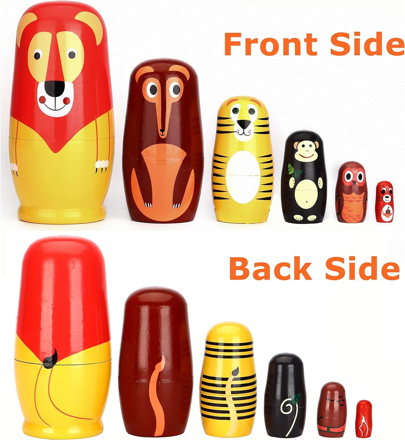 SWANGSA 6 Pcs Russian Nesting Dolls, Cute Cartoon Animals Handmade Wood Stacking Matryoshka Nesting Dolls for Kids Birthday Wishing Gift, Home Decoration image number 1