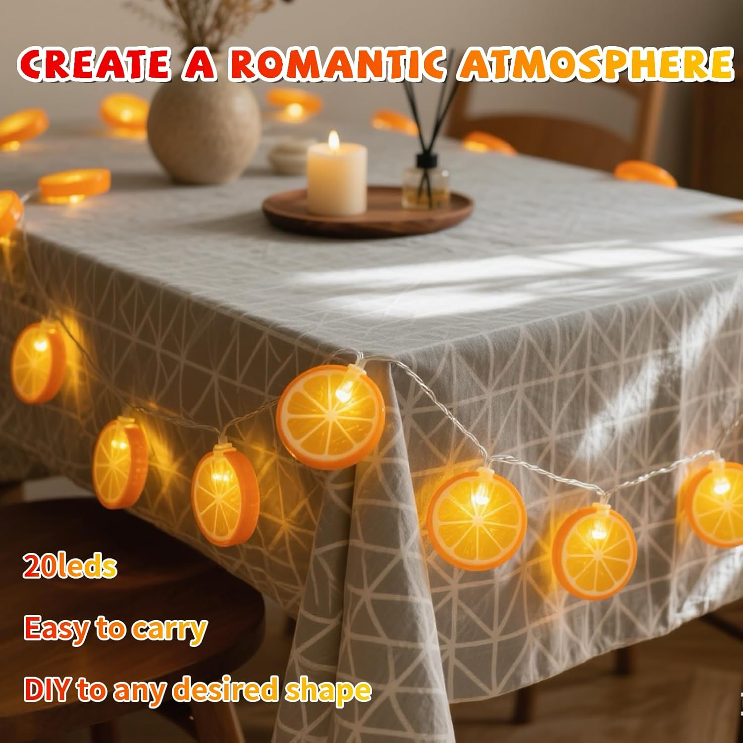 Taimeimao 3 M 20 LED Fairy Lights Orange, Lemon Decoration, Lemon Decoration Fairy Lights, Orange Slices Fairy Lights for Patio, Living Room, Bedroom, Party, Carnival, Indoor and Outdoor Use image number 1