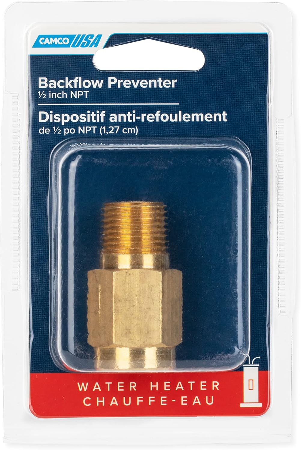 Camco RV Water Heater Backflow Preventer | Features a Heavy-Duty Brass with a Stainless Spring Construction and a 1/2-Inch Male X Female NPT (23303) image number 4