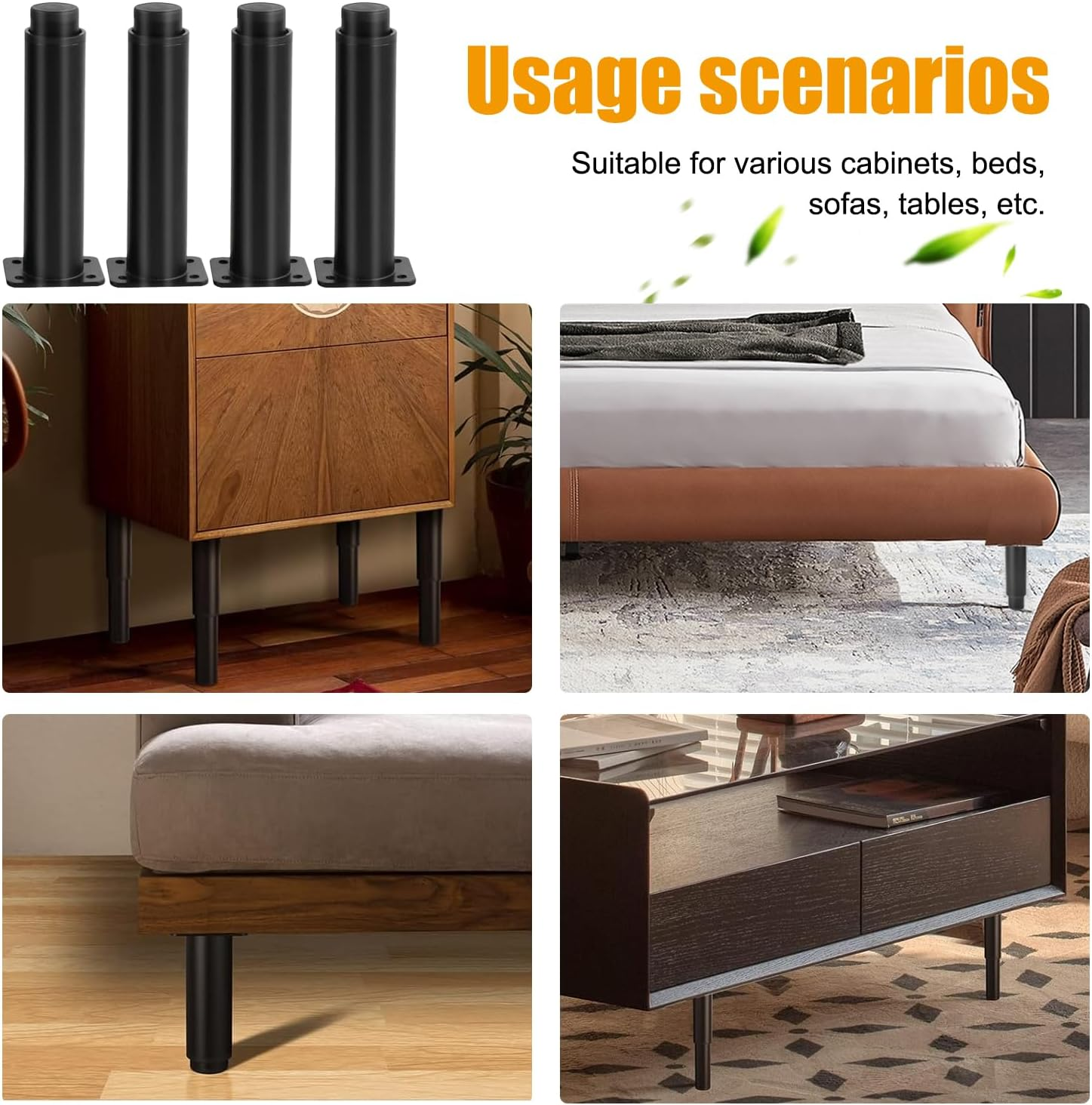 EDINNO Adjustable Furniture Legs, 4 Pcs Retractable 12-18 Cm Adjustable Metal Furniture Legs, Table Legs with 18 Screws, Modern Metal Sofa Legs, Suitable for Kitchen, Sofa, Table, Chair, Household image number 6