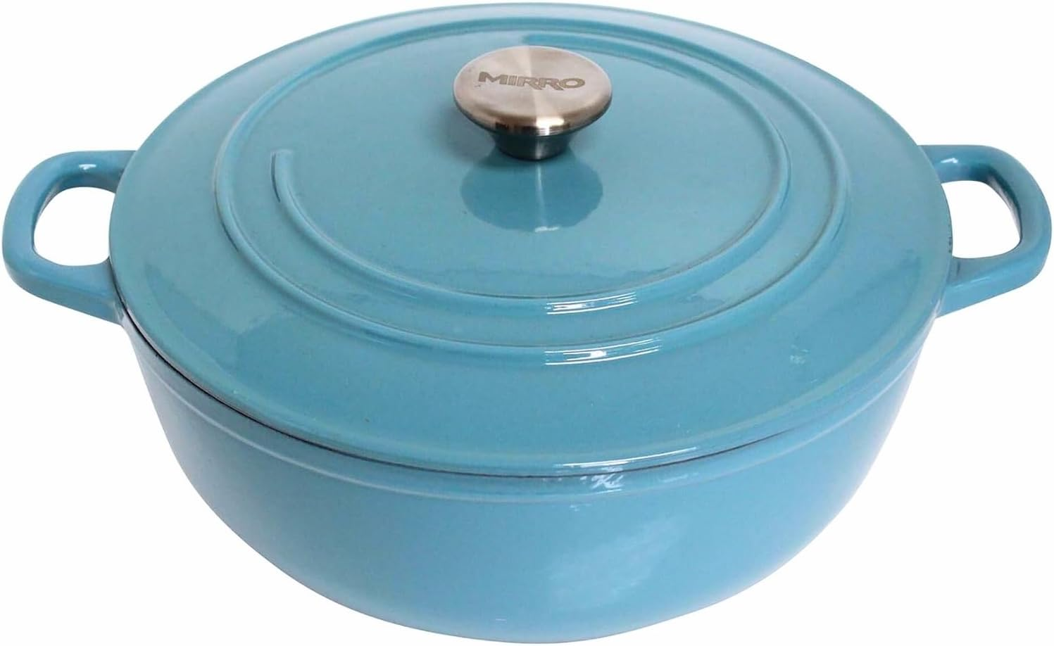 Mirro MIR-19063 4.8 Quart Cast Iron White Enamel Coated Interior Dutch Oven, Teal, Ready to Use