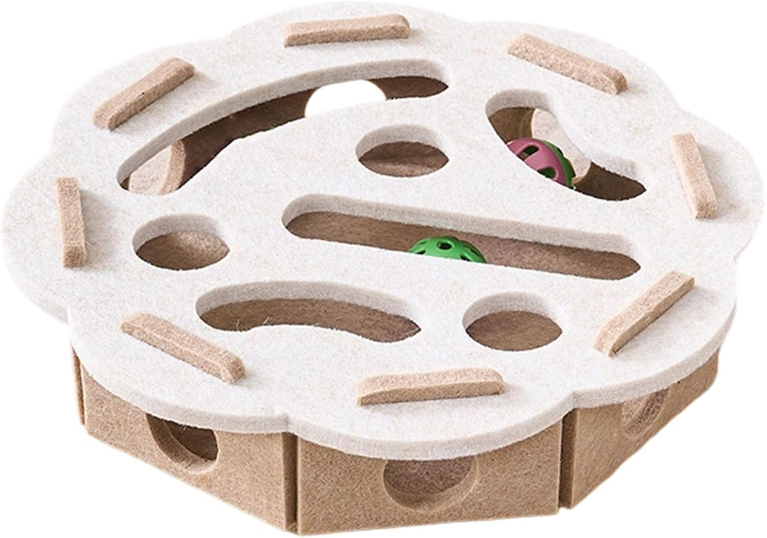 Xiaaofea Cat Scratch Puzzle Enrichment Box, Nail File with 2 Balls, Interactive Scratcher Toy for Indoor Cats, Promotes Natural Nail Care, Hunting Instincts and Mental Stimulation(White)