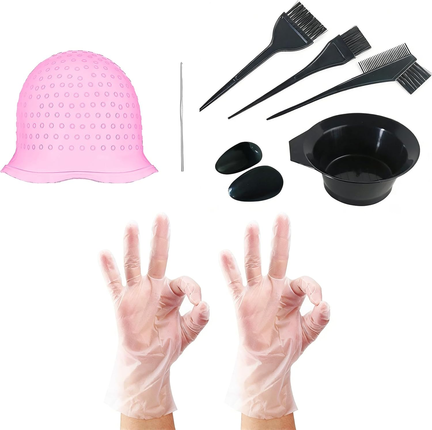Yxvyxymyxxg​ DIY Hair Wicking Kit - Reusable Styling Set with Silicone Cap, Hat, Brush & Gloves for Sunburst Hair Design, for Women