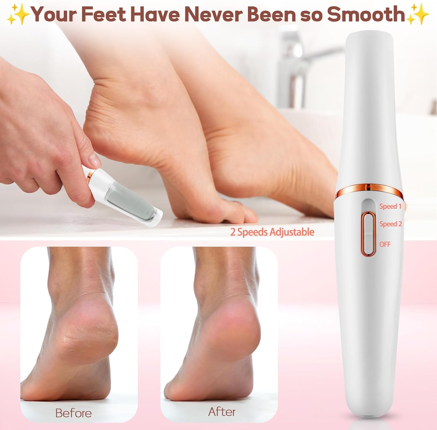 ZABOUL Electric Foot Callus Remover, Callus Remover for Feet Rechargeable Portable Pedicure Tool Kit, Smooth Pedicure Wand for Feet Care, Removes Dry Hard & Dead Skin Ideal Gift (White) image number 5