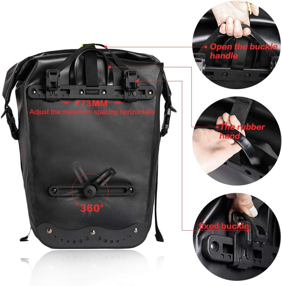 Rhinowalk Bike Bag Waterproof Bike Pannier Bag,(For Bicycle Cargo Rack Saddle Bag Shoulder Bag Laptop Pannier Rack Bicycle Bag Professional Cycling Accessories)-Black image number 1