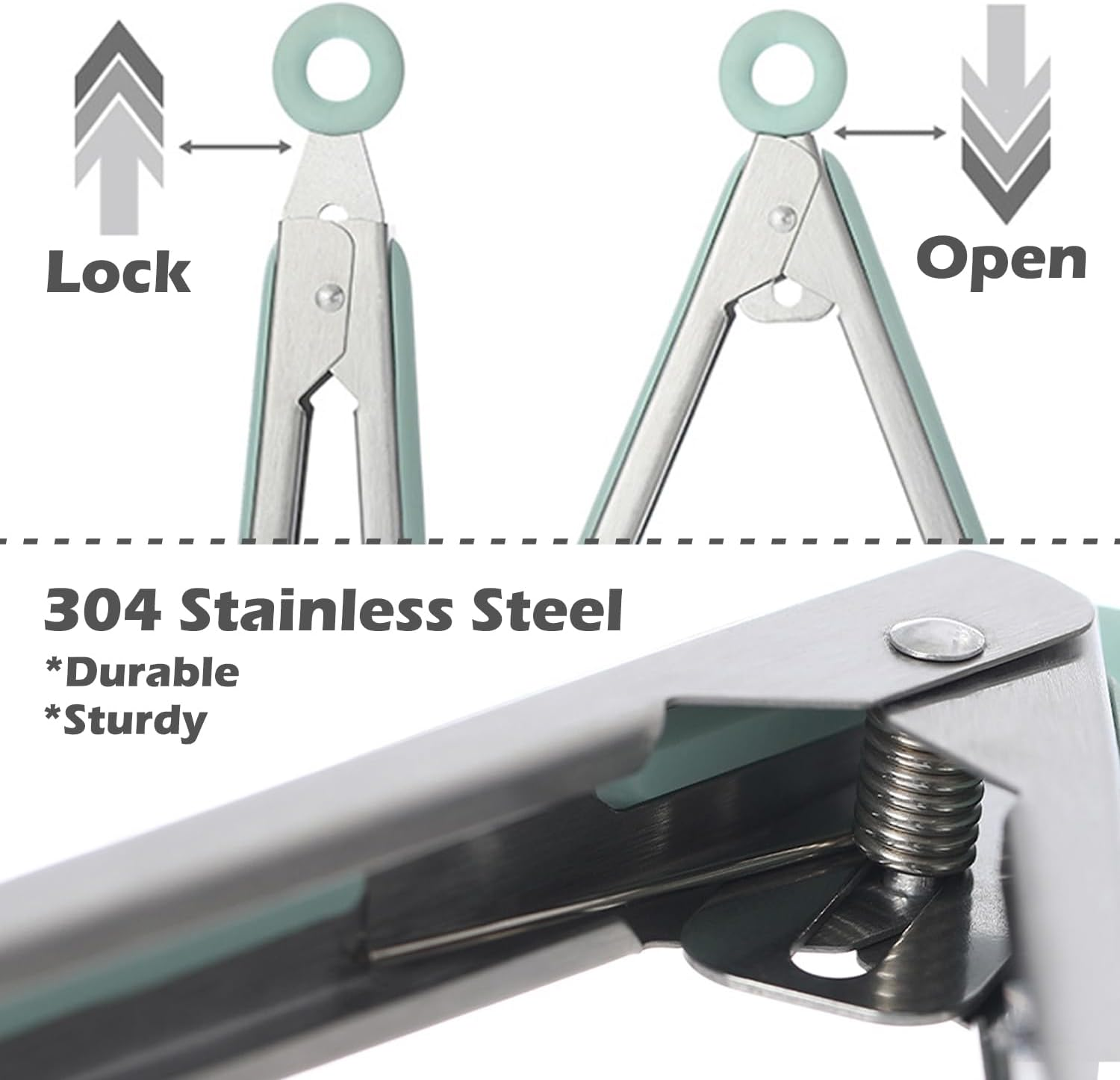 Kitchen Tongs for Cooking, 9 Inch Small Silicone Tongs, Food Grade Mini Serving Tongs with Silicone Tips, Set of 3, Green image number 2