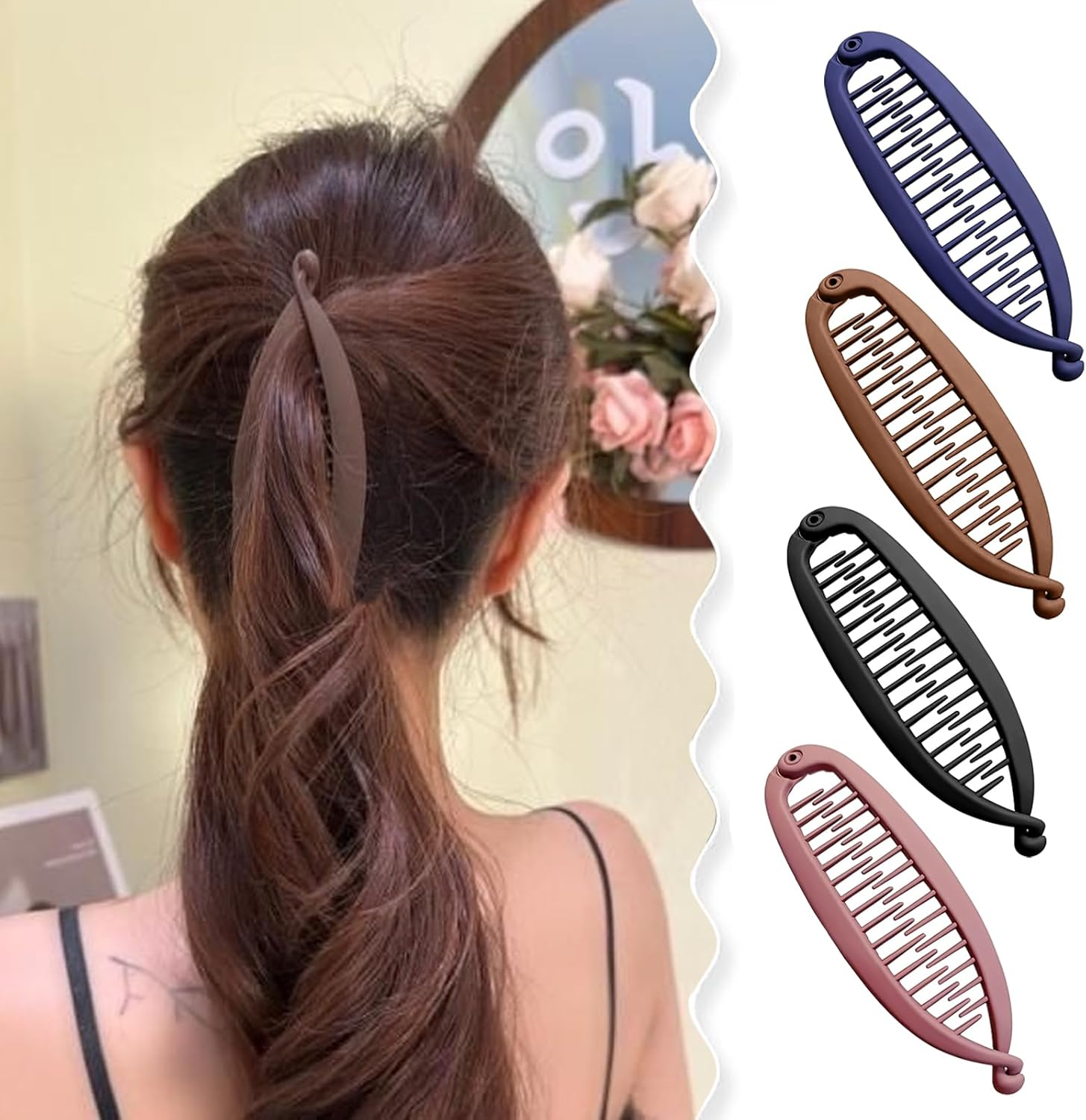 Pack of 4 Banana Clips, Banana Clip Hair, Banana Clip, Thick Hair, Large Hair Clip, French Banana Clip, Banana Hair Clips, Women'S Non-Slip Ponytail Holder for Women