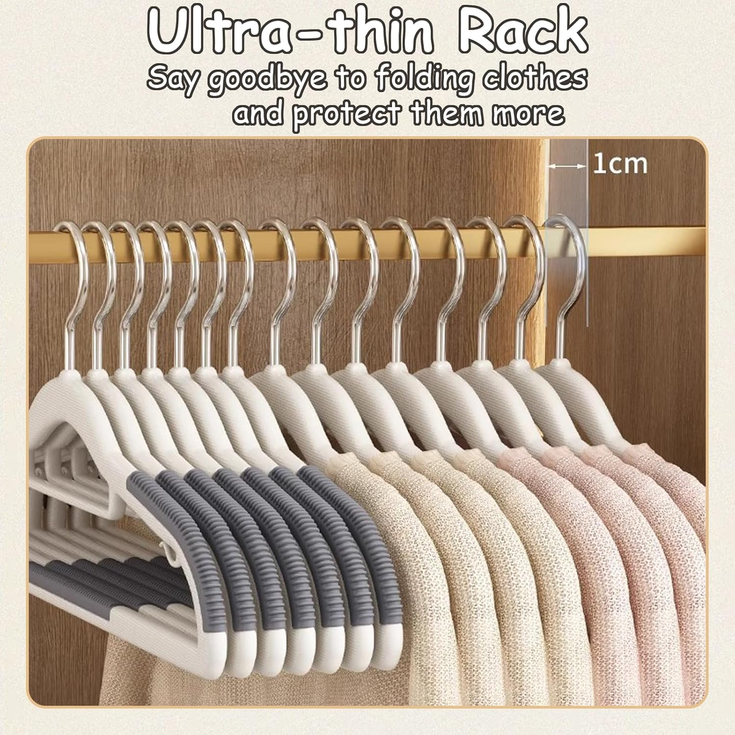 Taoluwin 10Pcs Clothes Hangers, Non-Slip Suit Hanger & Coat Hangers for Adults, 360&deg; Swivel Hooks, Space-Saving Ultra-Thin Design, Durable TPE Rubber (Grey) image number 5