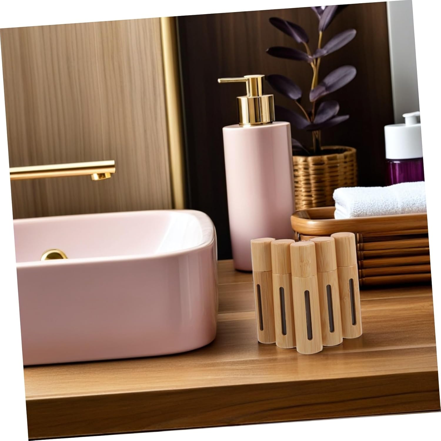 MERRYHAPY 5Pcs Bamboo Bottles for Travel Essential Oils Perfume Refillable Portable Fragrance Containers with Smooth Roller for Precise Application image number 4