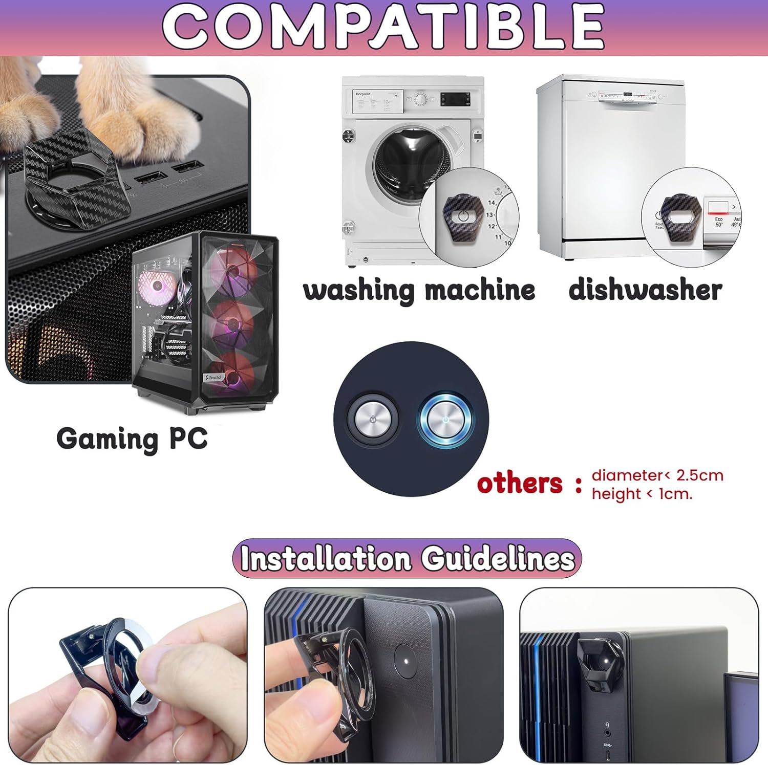 Otuiaim Zinc Alloy PC Power Button Cover [2-Pack], Cat-Proof Child-Proof Flip-Open Protective Lid for Computers, Washing Machines, Dishwashers and More, Fits Buttons Diameter < 2.5Cm & Height < 1Cm image number 2